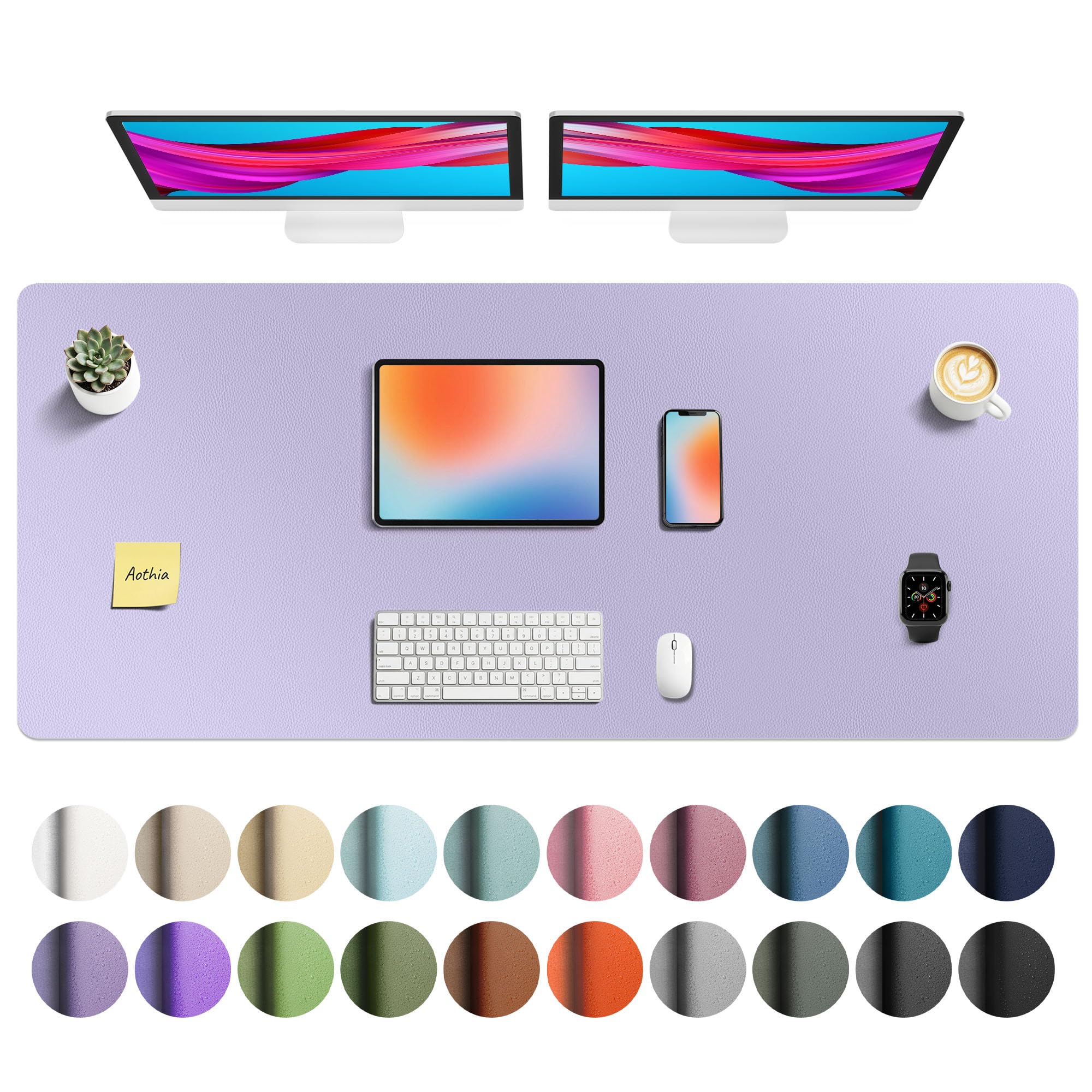 Aothia Faux Leather Desk Mat Lavender 55" x 24" | Protects Your Desk from Scratches, Stains, and Heat - main product image