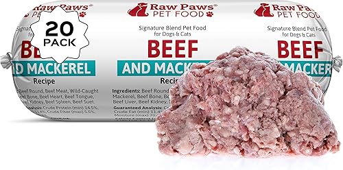 Raw Paws Pet - Comida cruda congelada para perros y gatos, receta de carne de res y caballa capturada en la naturaleza, rollos de 1 libra (paquete