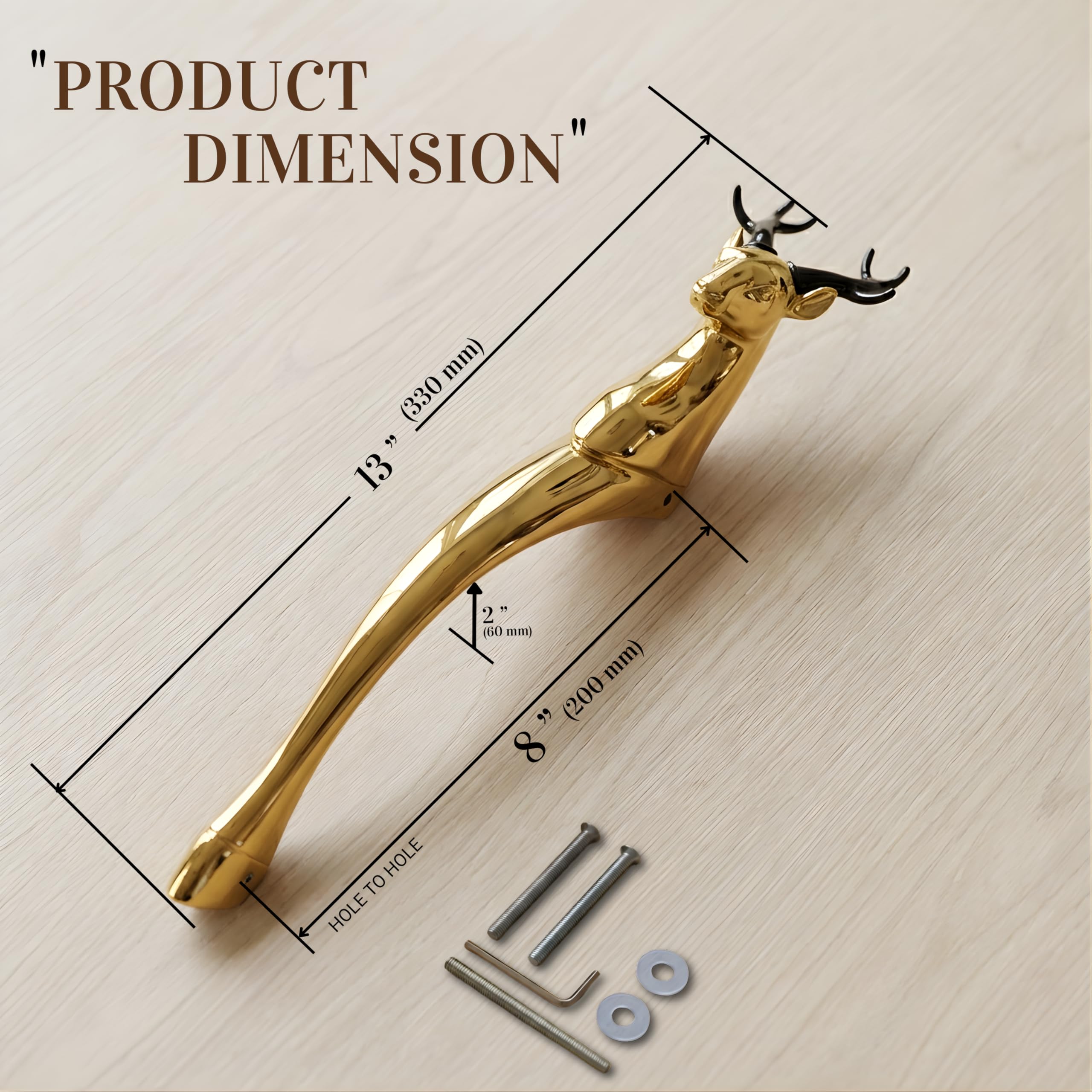 GLOXY Premium Gold 12” Classic Vintage Deer Shaped Main Door Handle with 8” Hole-to-Hole Spacing – Decorative Push & Pull Aluminium Wooden & Glass Doors Handles for Homes, Hotels & Offices- Pack of 1 — Amazon image 3