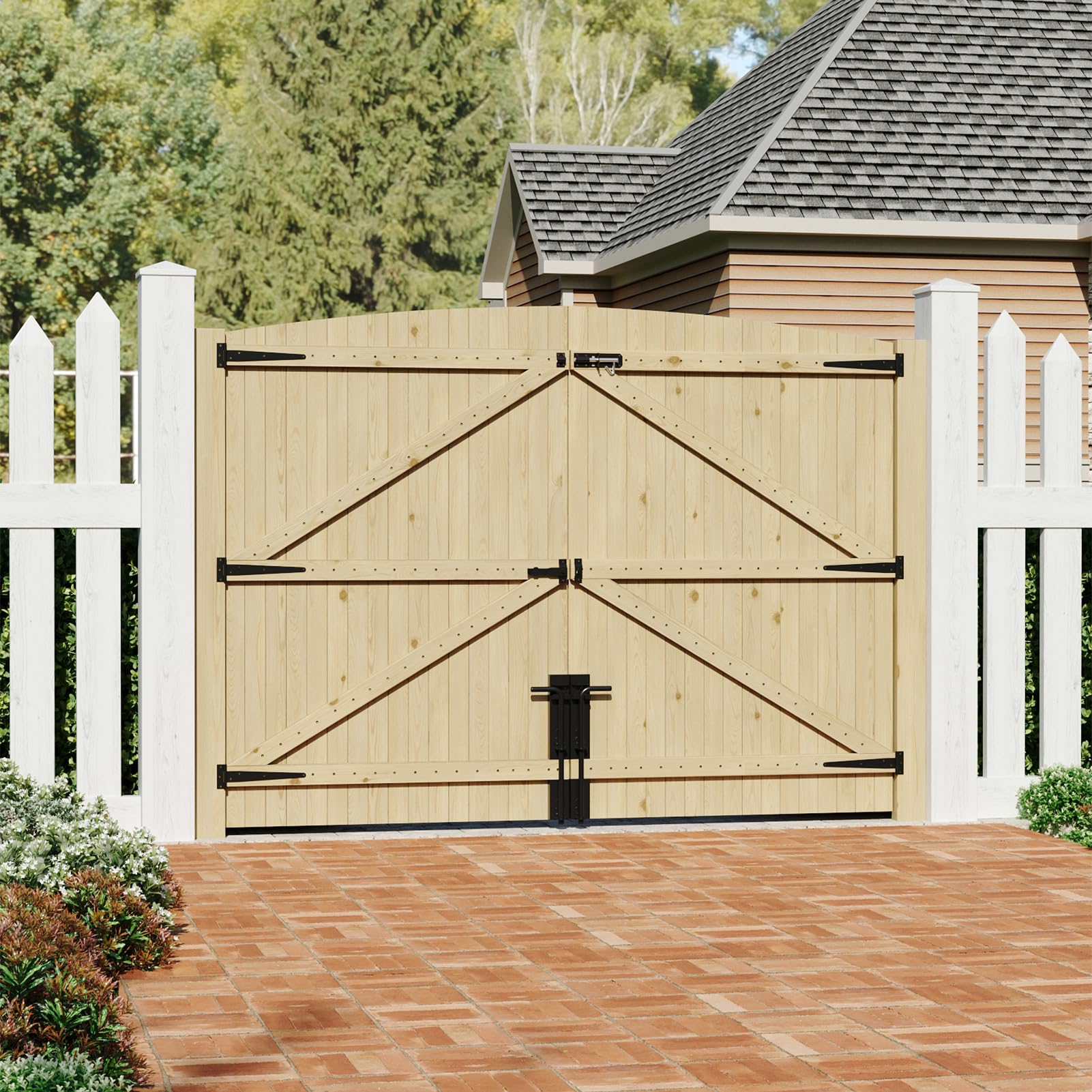 INMOZATA Double Garden Gates,Wooden Drive Way/Pedestrian Gate with Lock and Knocker Heavy Duty Swing Gates for Garden Animal Sheds Farm entrances(6ftwide*6ft high) — view 15