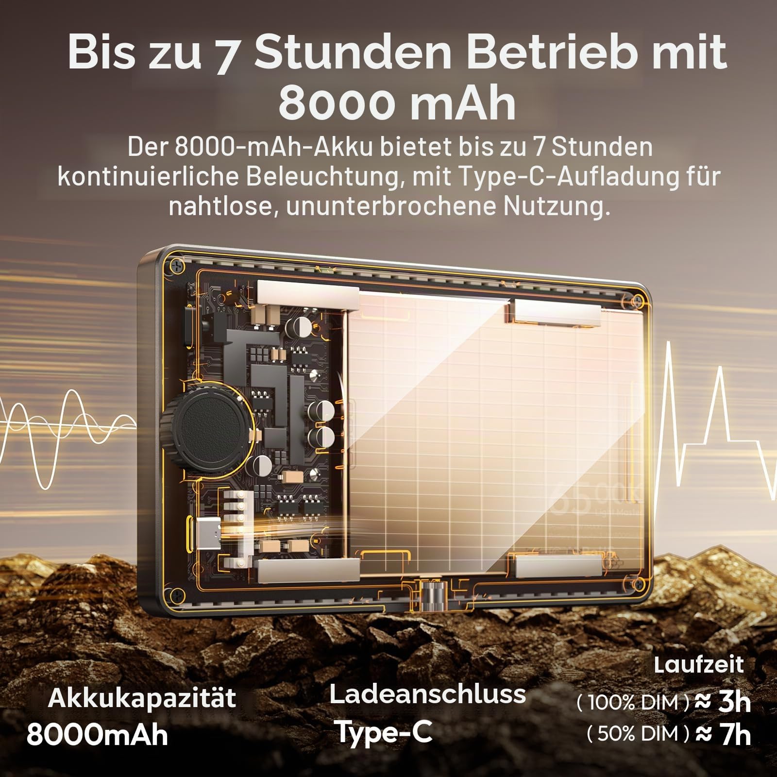ULANZI K6500 Key Light LED Videoleuchte mit Tischständer, 8000mAh Akku Professionelles Studio LED Panel 1000 Lumen, Magnetisch Bluetooth Video Licht Dimmbare 2900K-6500K, für YouTube/Live Streaming