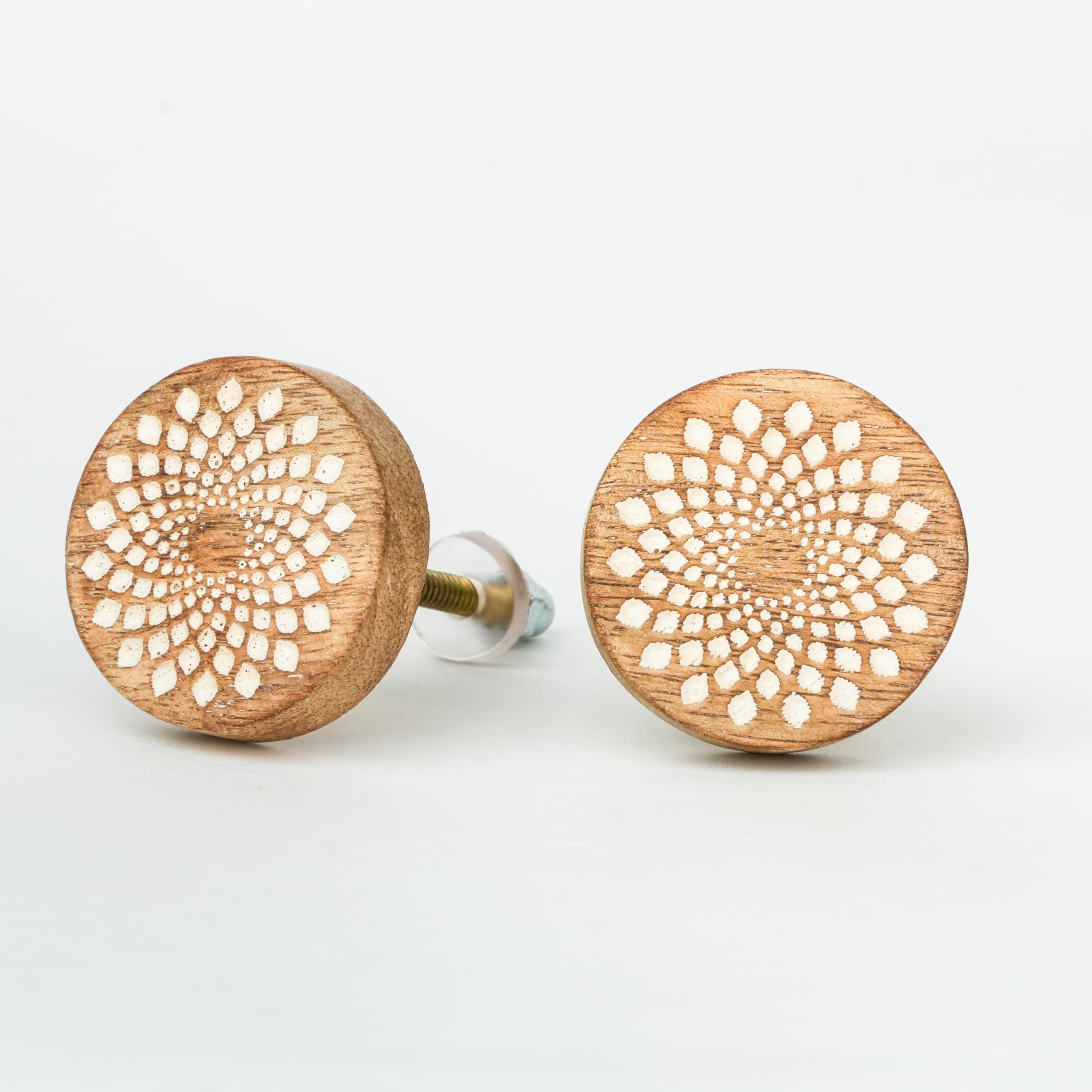Indian-Shelf 2 Piece Brown White Drawer Knobs Dresser Knobs Decorative Wooden Cabinet Knobs Boho Drawer Pulls Unique Wood Kitchen Handles Modern Door Hardware-image-3