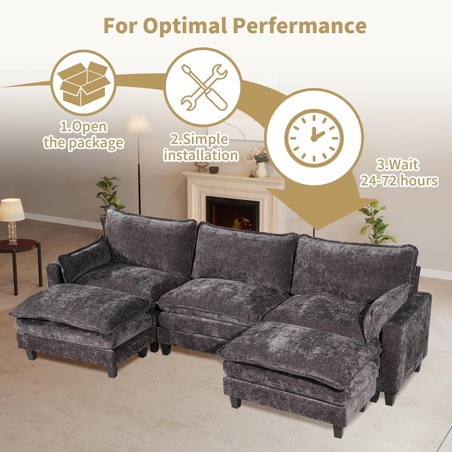 80.5 Inch Loveseat Sofa, Modern Chenille Modular Sectional Sofa, 2-Seats Cloud Couch with Smart Charging Module & Storage Pockets, Deep Seat Couches for Living Room, Bedroom, Apartment