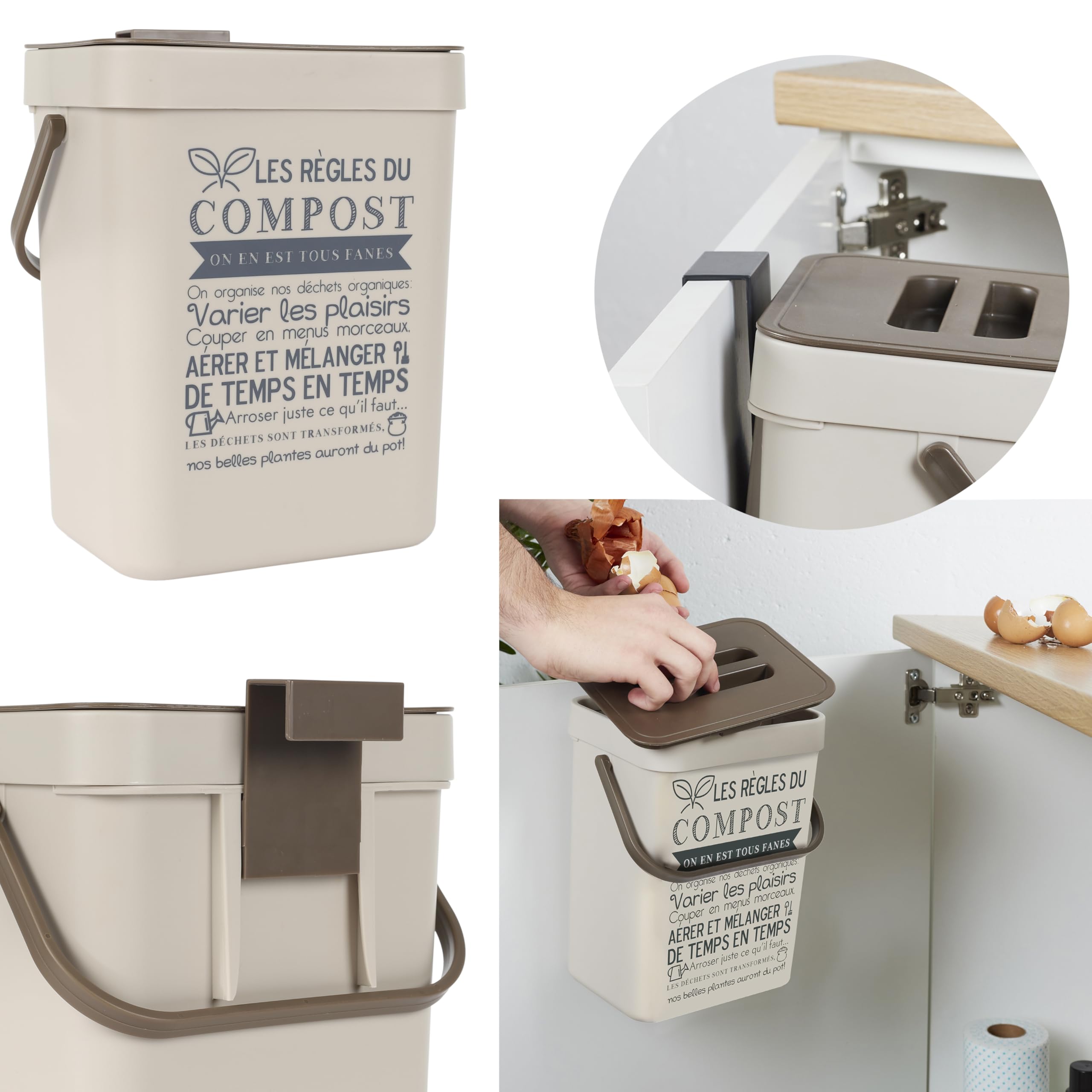 Poubelle à Compost 5L Plastique avec Accroche et Anse