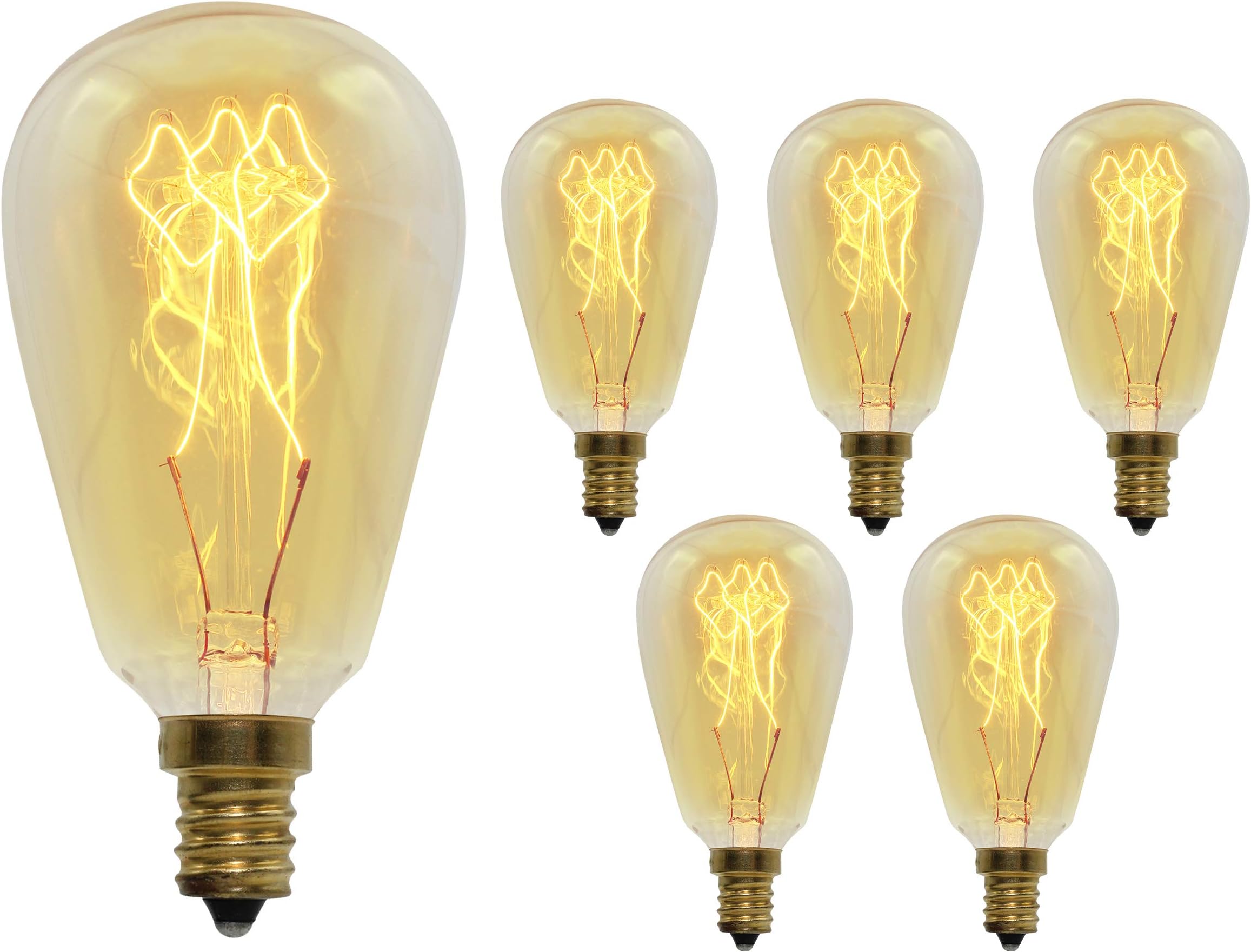Vintage Retro Edison Bulb, ST45, 40w, E12 Base (Small), 6-Pack