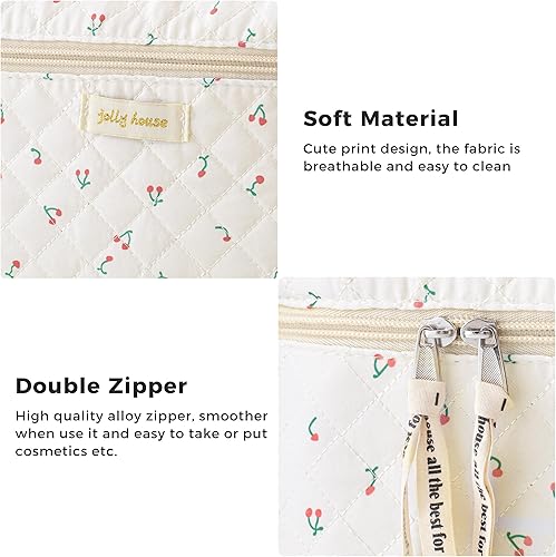 Miniatura 5 de HBselect Bolsa de maquillaje acolchada de algodón, 3 piezas, bolsa de maquillaje de coqueta, bolsa grande de viaje para cosméticos estética, linda