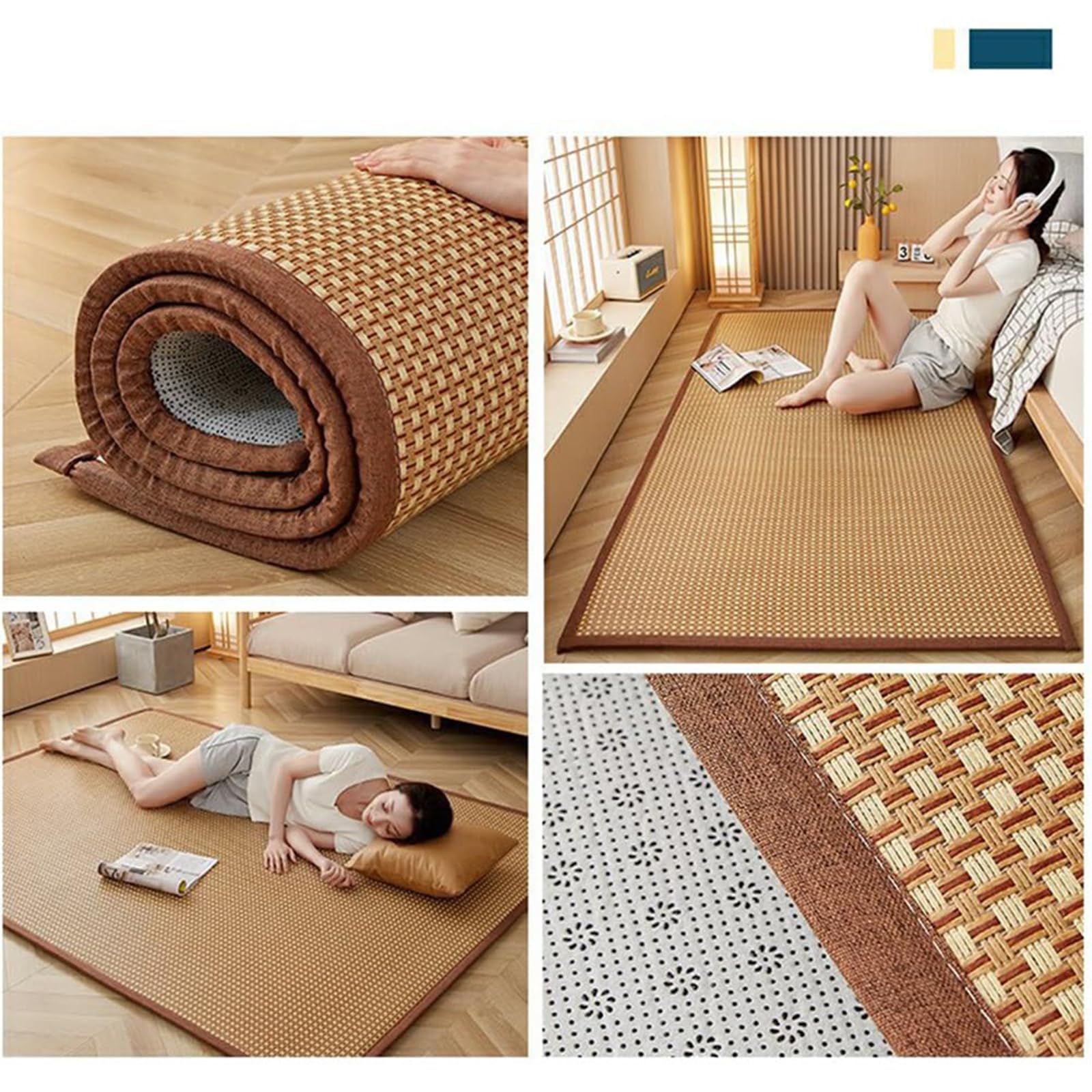 Tatami Materasso per pavimento, futon tradizionale giapponese, tappetino traspirante per meditazione per dormire, yoga, relax, 90 x 200 cm, soluzione comfort sul pavimento