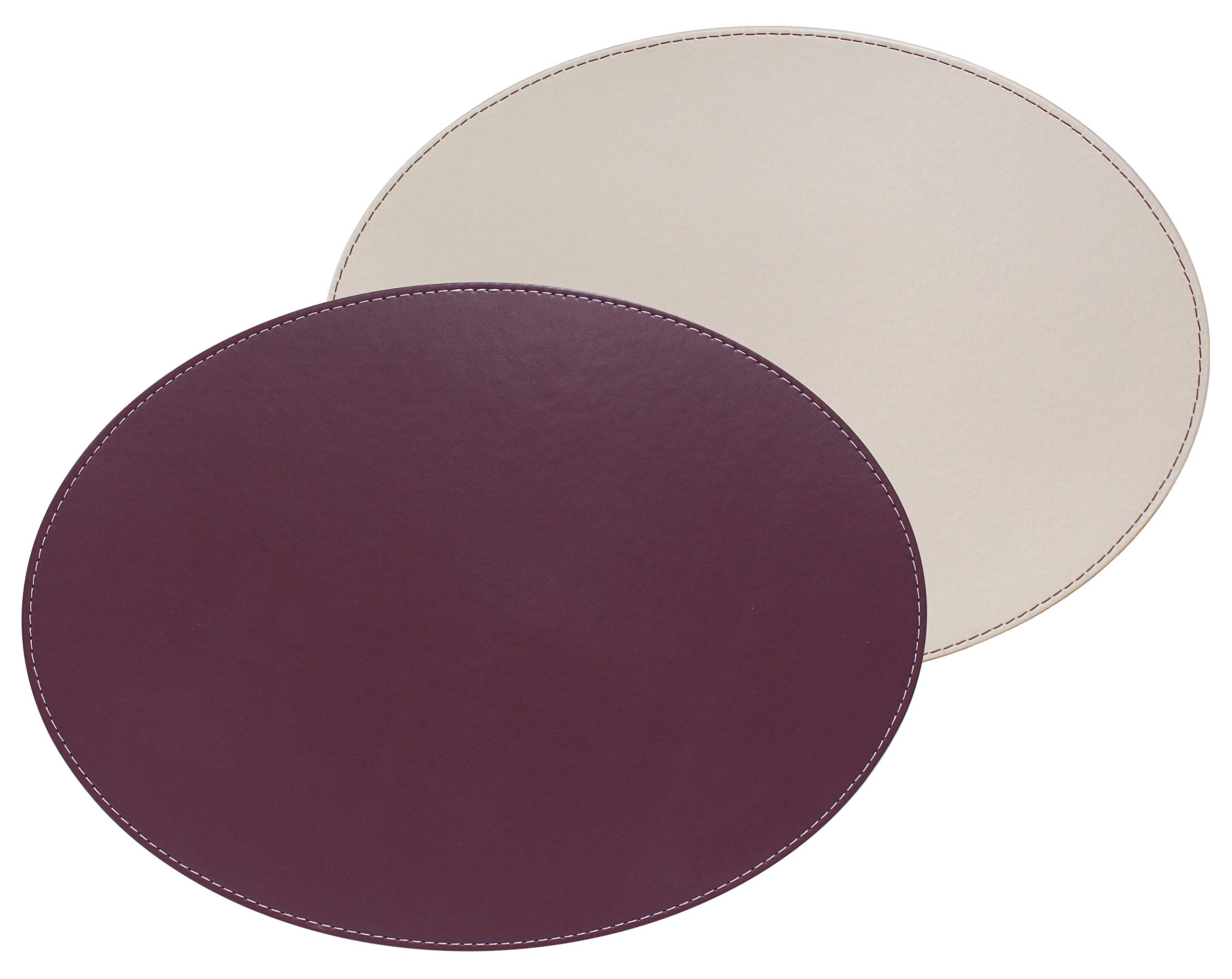 Freeform Plum/Stone Reversible Faux Leather Oval Placemat, 45X34cm
