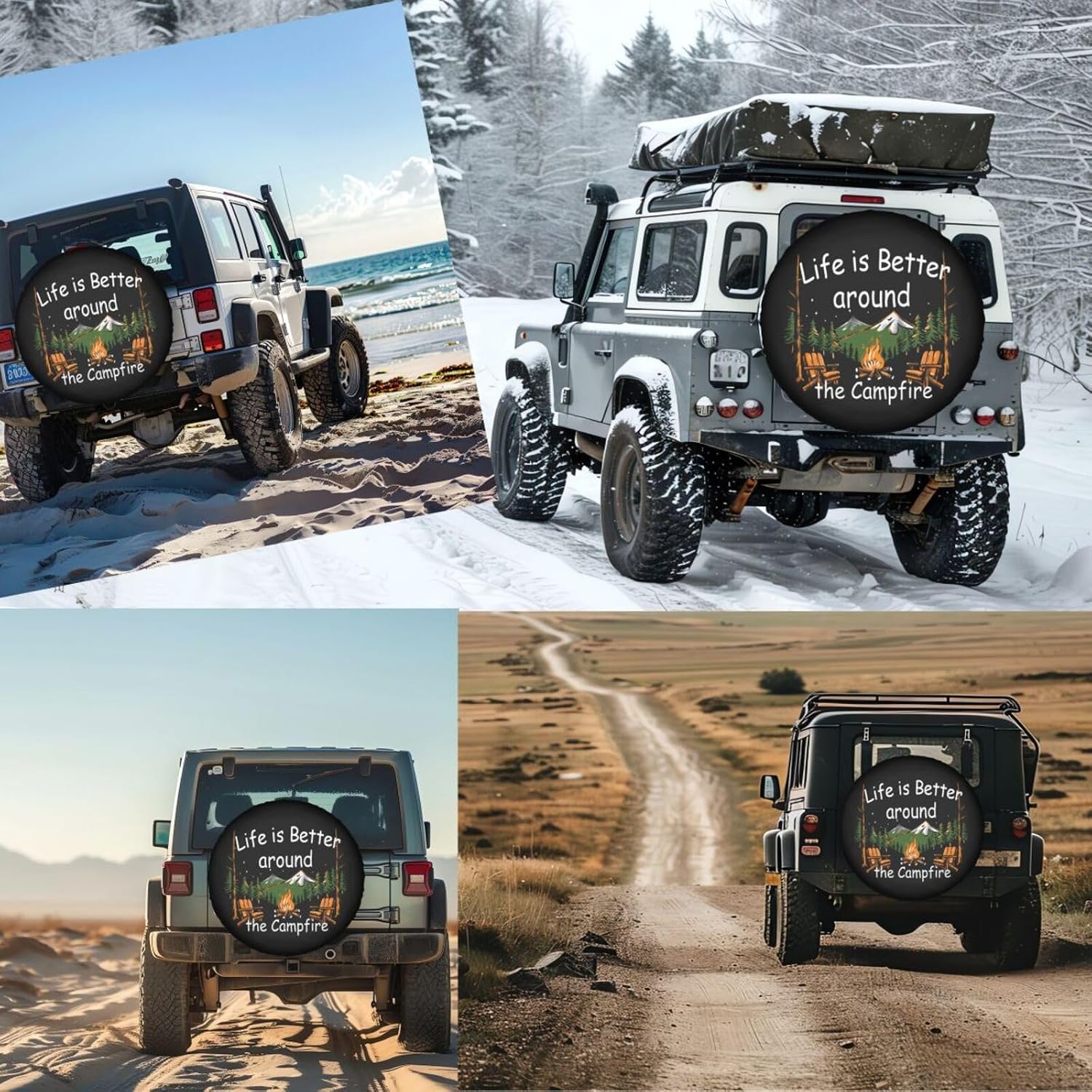 Life is Better Around The Campfire Spare Tire Cover for Rv Trailer Camper Truck SUV -Cool Cute Wheel Protectors Cover Waterproof Fabric for Travel Camping Outdoor,Universal Fit,15 inch