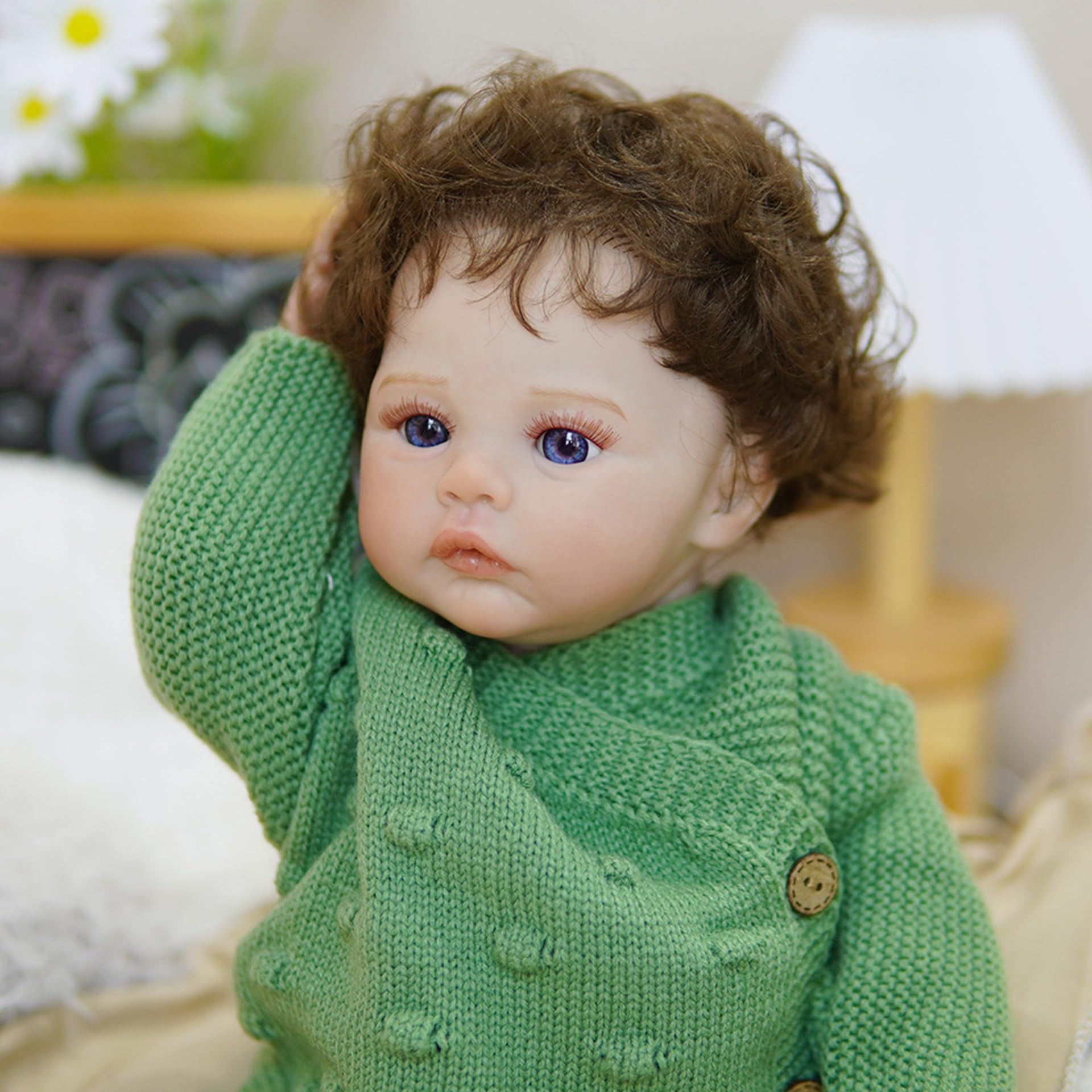 YIHANGG Bambola Bebe Reborn Femmina con Capelli Marroni 45cm Bambole Che Sembrano Vere Neonato Realistico Bambolotto Bambina Occhi Aperti Bambolotti Carino Compleanno Natale Regalo