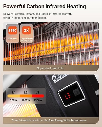 Vista 7 de Dr Infrared Heater DR-238 Carbon Infrared Outdoor Heater for Restaurant, Patio, Backyard, Garage, and Decks, Standard, Black Negro
