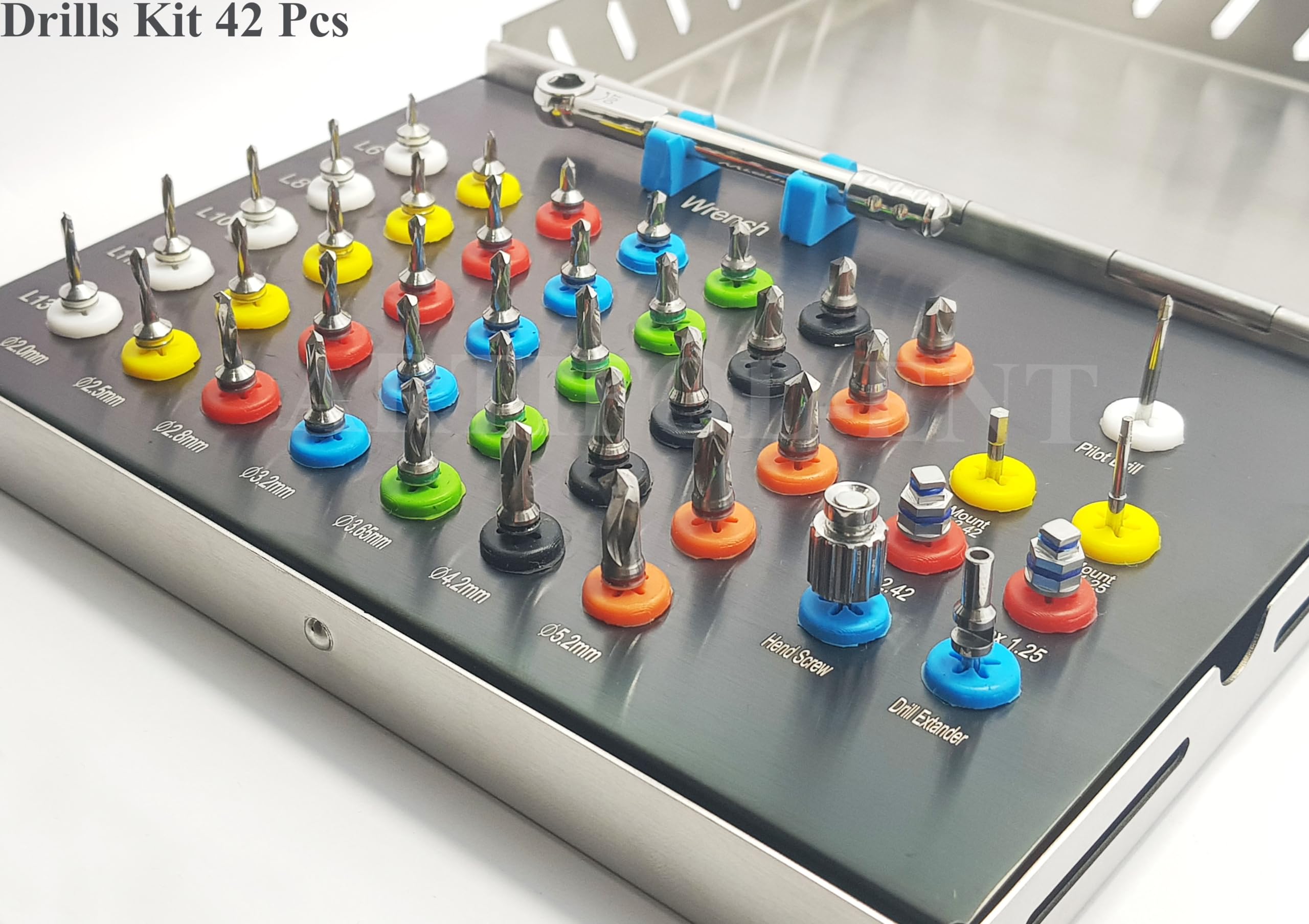 Generic Implant Drills Kit 42 Pcs Conical Surgical Drill Set with Torque Wrench Ratechet Driver Dental Tool, OS1045