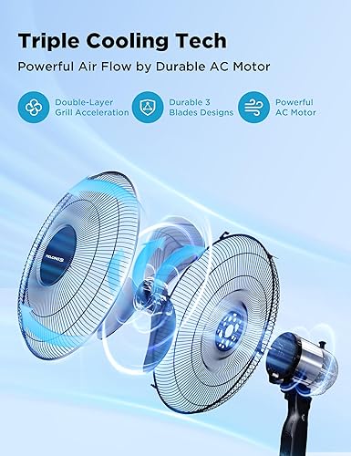 Miniatura 2 de PELONIS Ventilador oscilante de pie de pedestal de 16 pulgadas con control remoto, 2 paquetes, 3 ajustes de velocidades, temporizador de 7 horas,