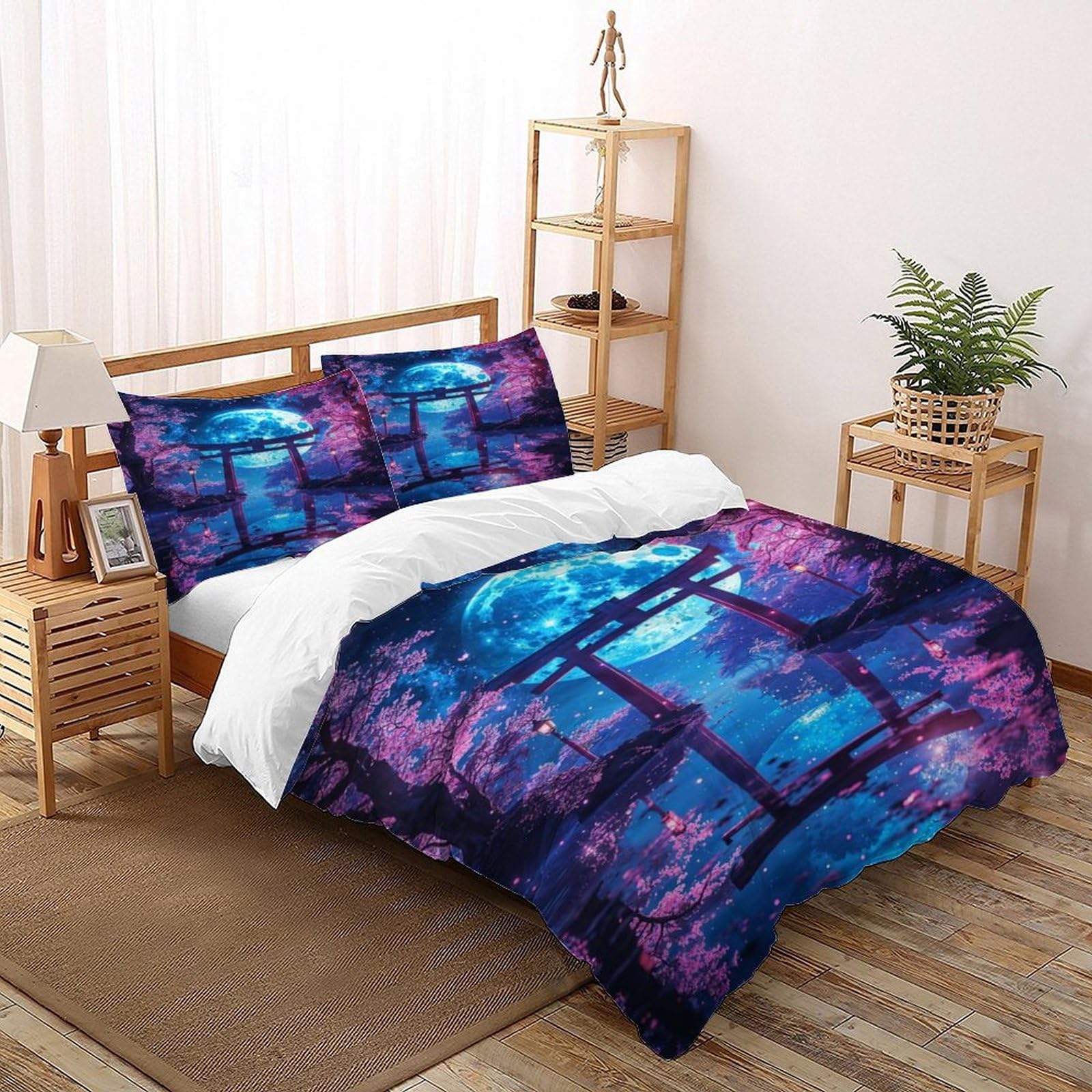 Parure de lit Super King motif Pleine Lune Torii microfibre luxe