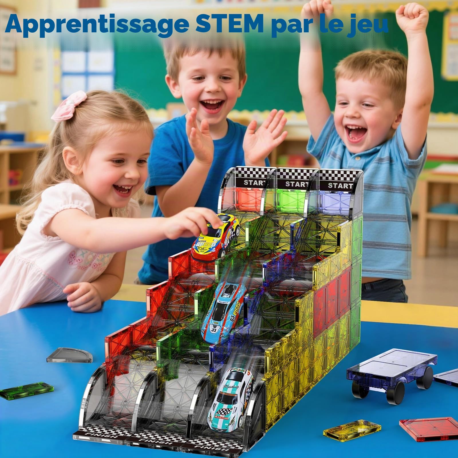 Circuit de course et rues 2 en 1, boîte de construction magnétique, ensemble de jouets magnétiques de 40 pièces avec voitures, Montessori, jouets éducatifs à partir de 3 ans, jouets sensoriels