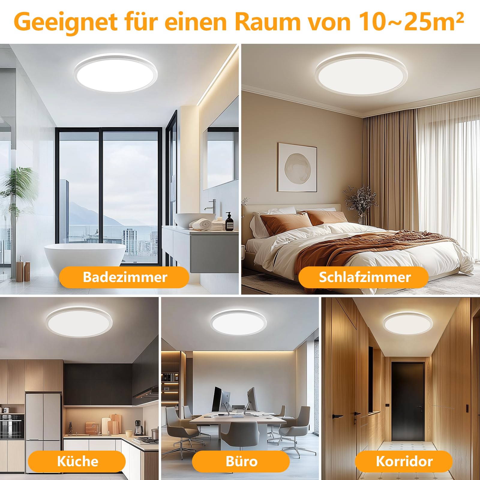 LED Deckenlampen 24W Dimmbar, 11 Farbtemperatur 3000K-6500K mit Fernbedienung, 30cm runde Deckenleuchte Hintergrund-Lichtring, Ultra Dünn Schlafzimmer Badezimmer Zimmerlampe Küchenlampe -2642LM