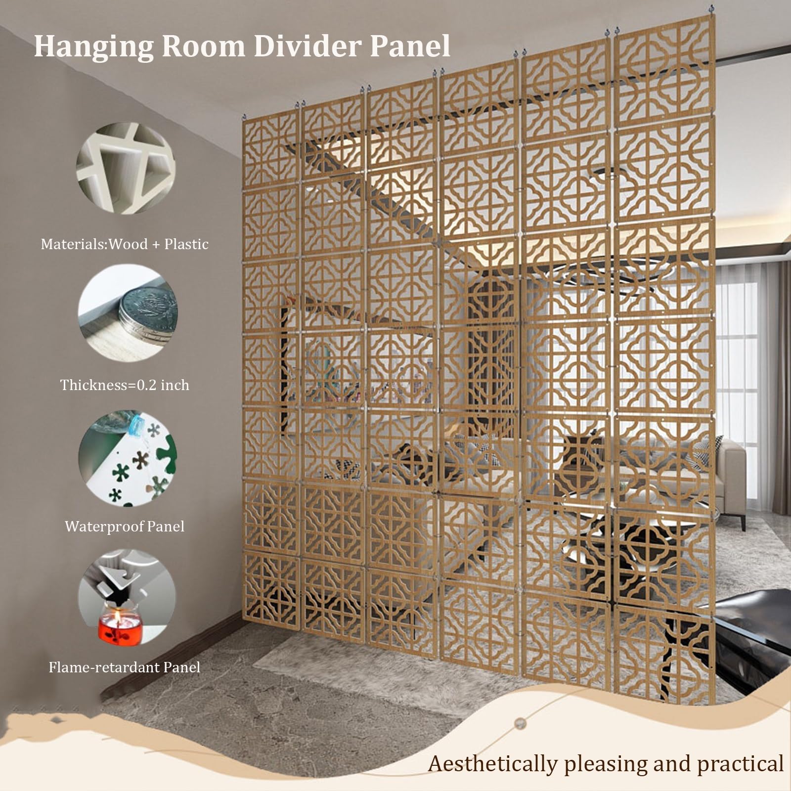 24 Pannelli Divisori Sospesi, Pannelli Divisori Sospesi in Legno e Plastica Fai da Te, Moderni Pannelli Decorativi per la Privacy per Camera da Letto, Ufficio e Open Space