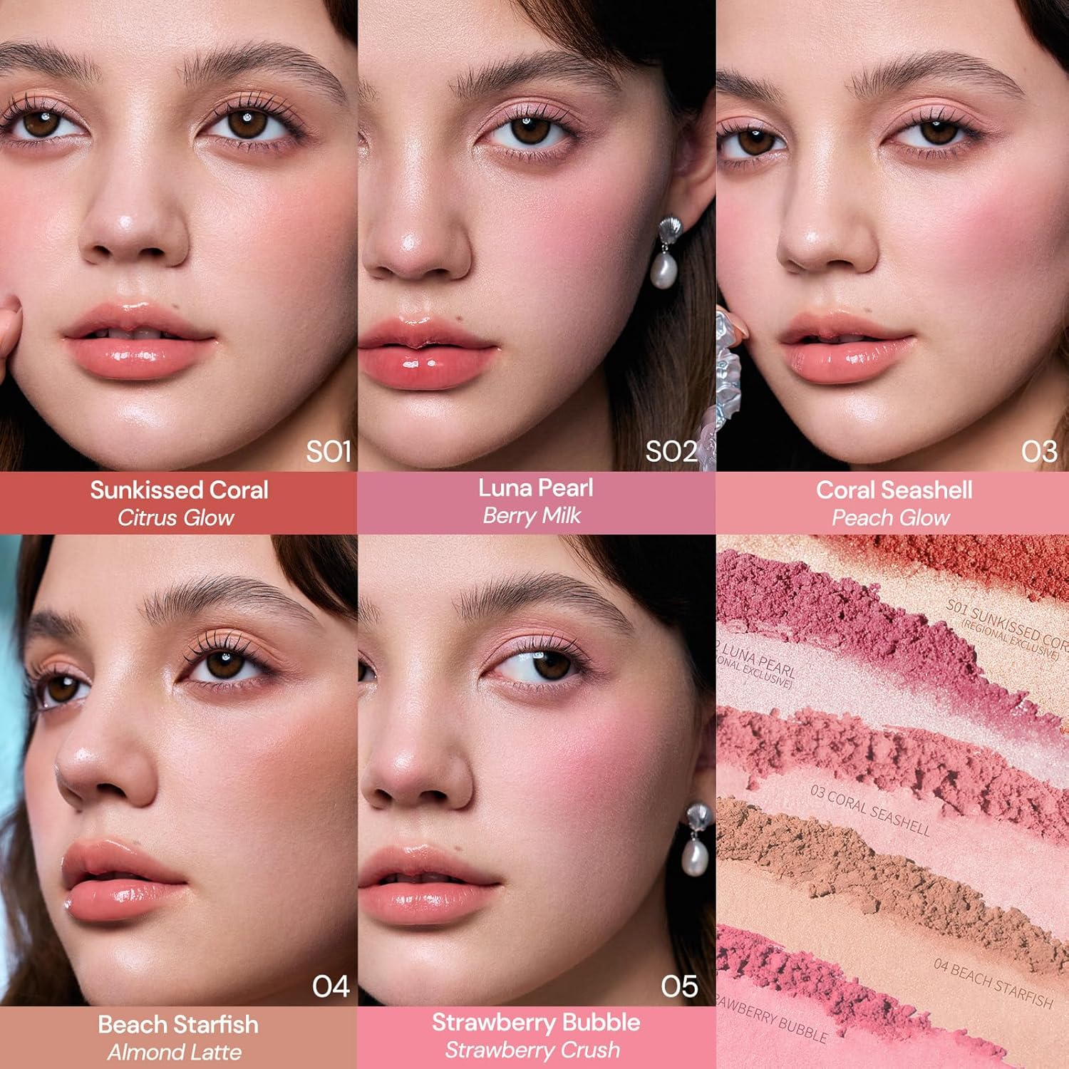 Flower Knows Shell's Jewel Collection Silk Satin Blush,Shimmery Peach Pink Powder Blush for Cheeks,Buildable & Blendable Face Makeup,Soft Long-Lasting,0.18 Oz(03 Coral Seashell)