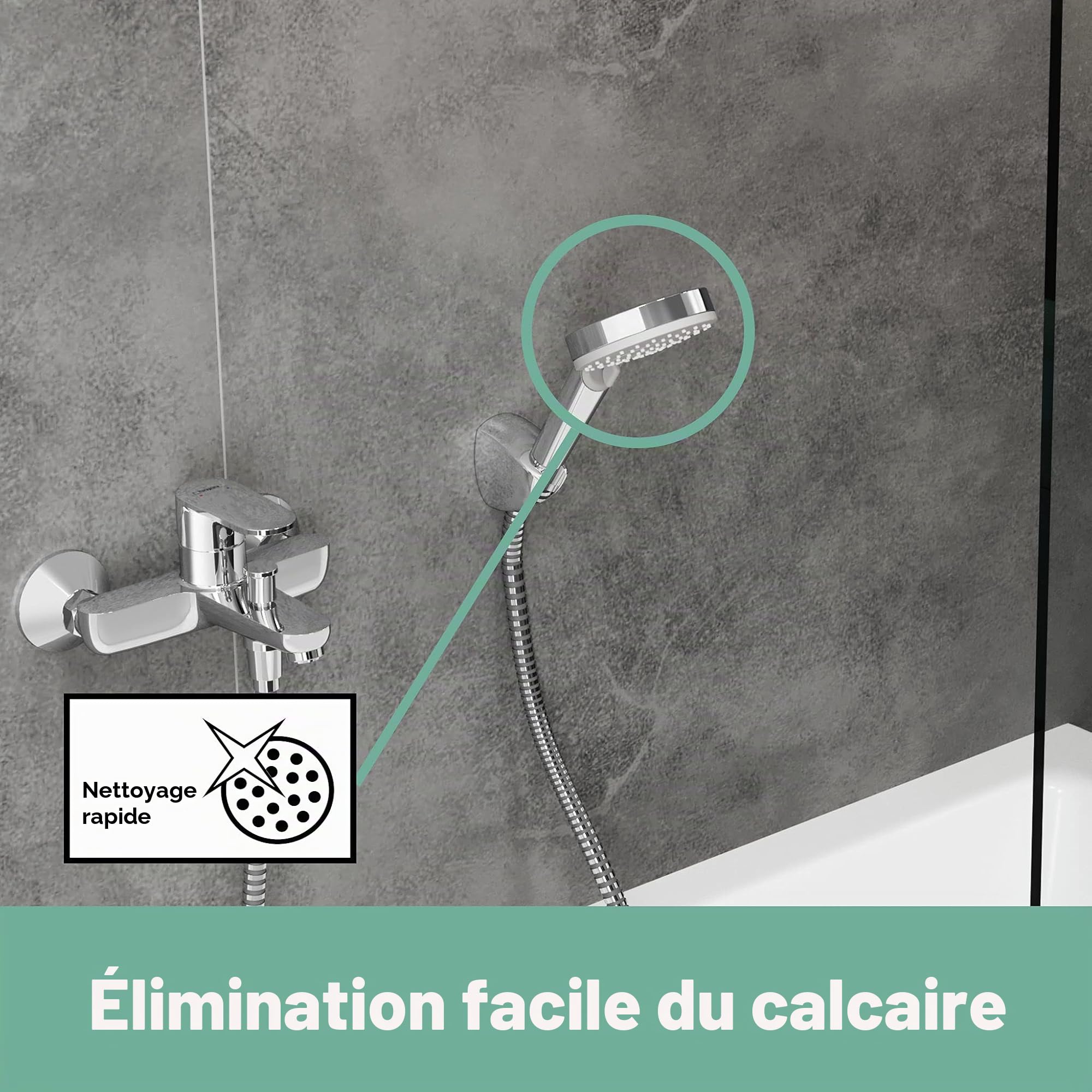 hansgrohe Vernis Blend Ensemble support mural et douchette 100 Vario EcoSmart 9 l/min avec flexible de douche 160 cm, chromé, 26278000