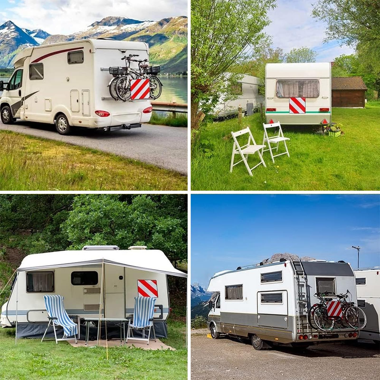 2 in 1 Segnale di Avvertimento Italia e Spagna,Targa di avvertimento per Portabici in Alluminio 50 x 50 cm,Segnale di Avvertimento Bianco Rosso,per Portabici,Portabici,Roulotte,Camper,Camper