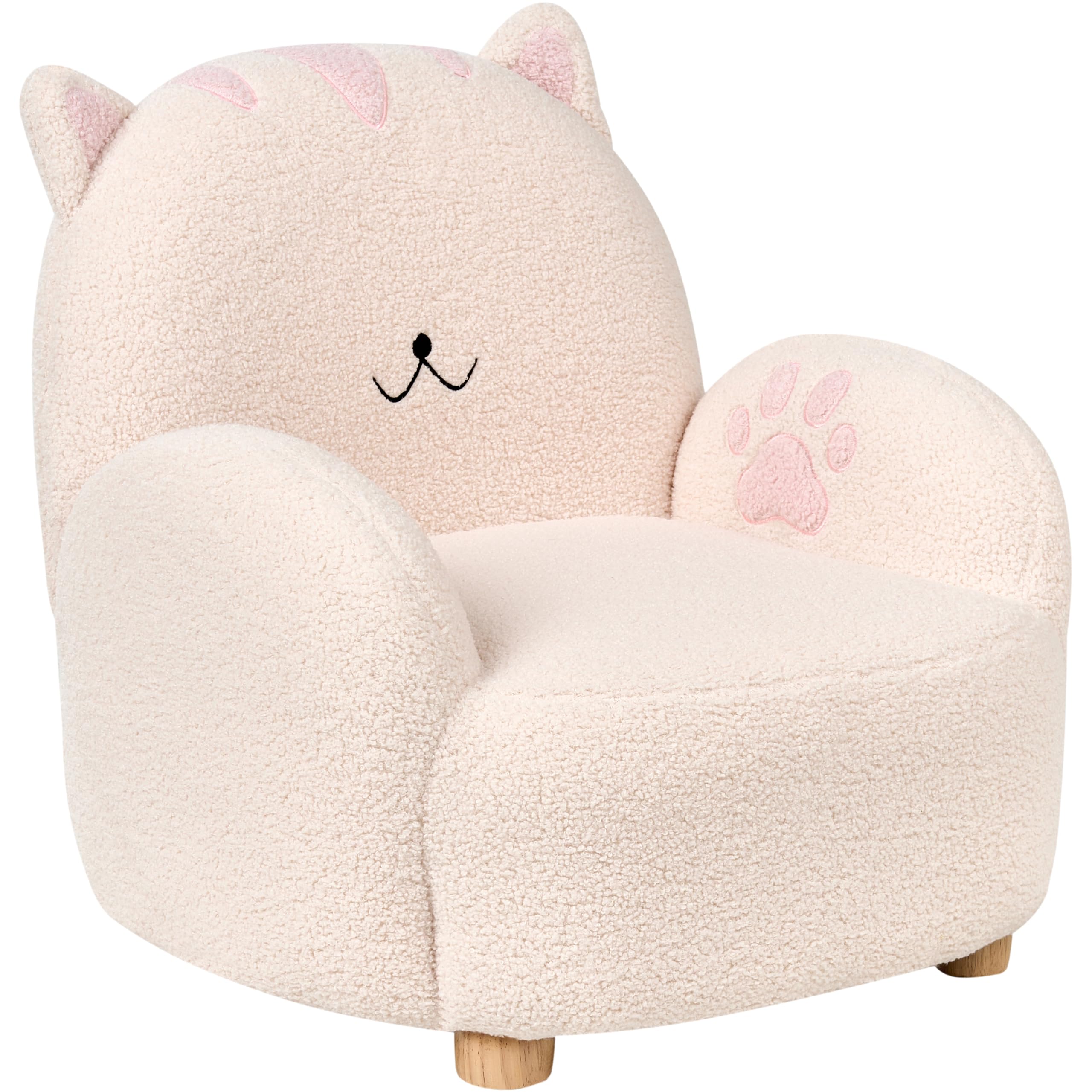 Fauteuil pour Enfants en Bouclé en Forme de Chat Rembourré Blanc Cassé Zoar