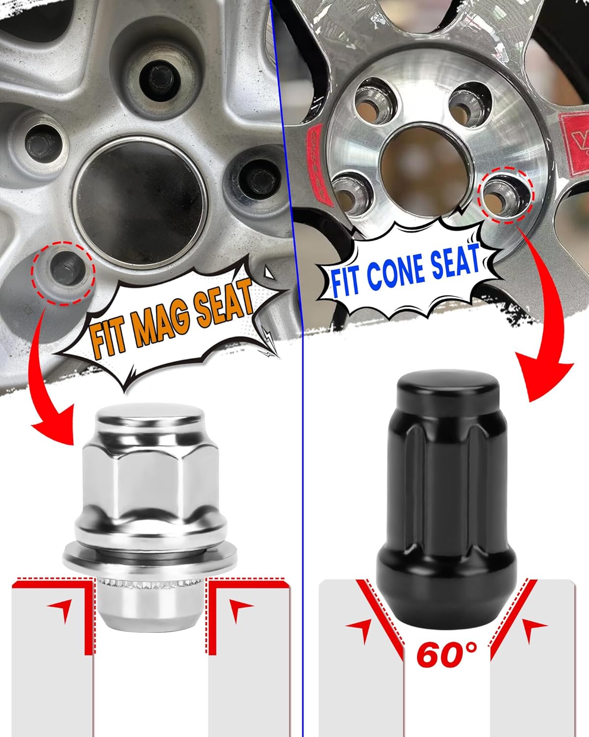 M12x1.5 Lug Nuts, 16pcs 6 Spline LugNut with Socket for Polaris RZR, ATV 12x1.5 Black Wheel LugNuts for Ranger XP 900/1000 Can Am X3 Honda Pioneer 1000 General RZR Turbo/Turbo S on UTV's Wheels