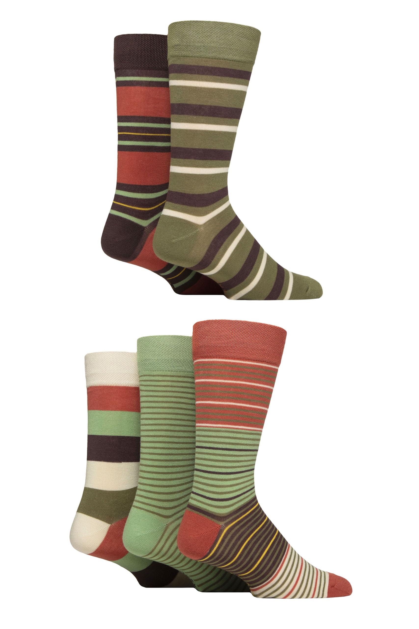 Sockshop Men's Wild Terrain Striped Natural Bamboo Socks Various Designs Everyday Wear Plain, Patterned, Bright And Colourful 5 Pair Pack (Uk, Numeric, 7, 11, Regular, Regular, )