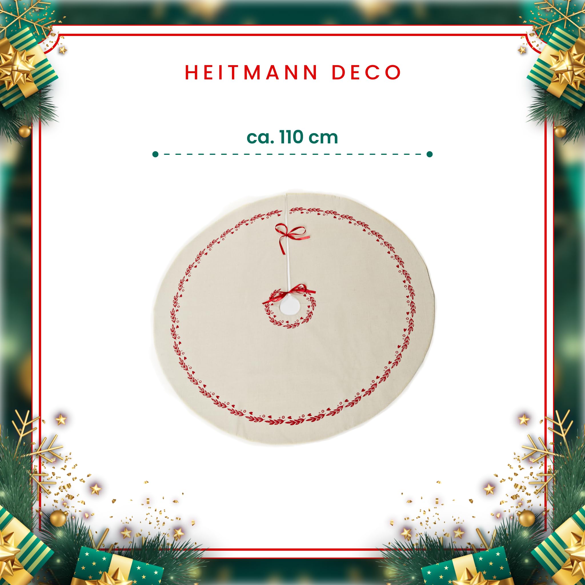 HEITMANN DECO - Round Linen Tree Blanket - Protection Against Pine Needles - Christmas Tree Underlay - Christmas - White, Red - Image 4