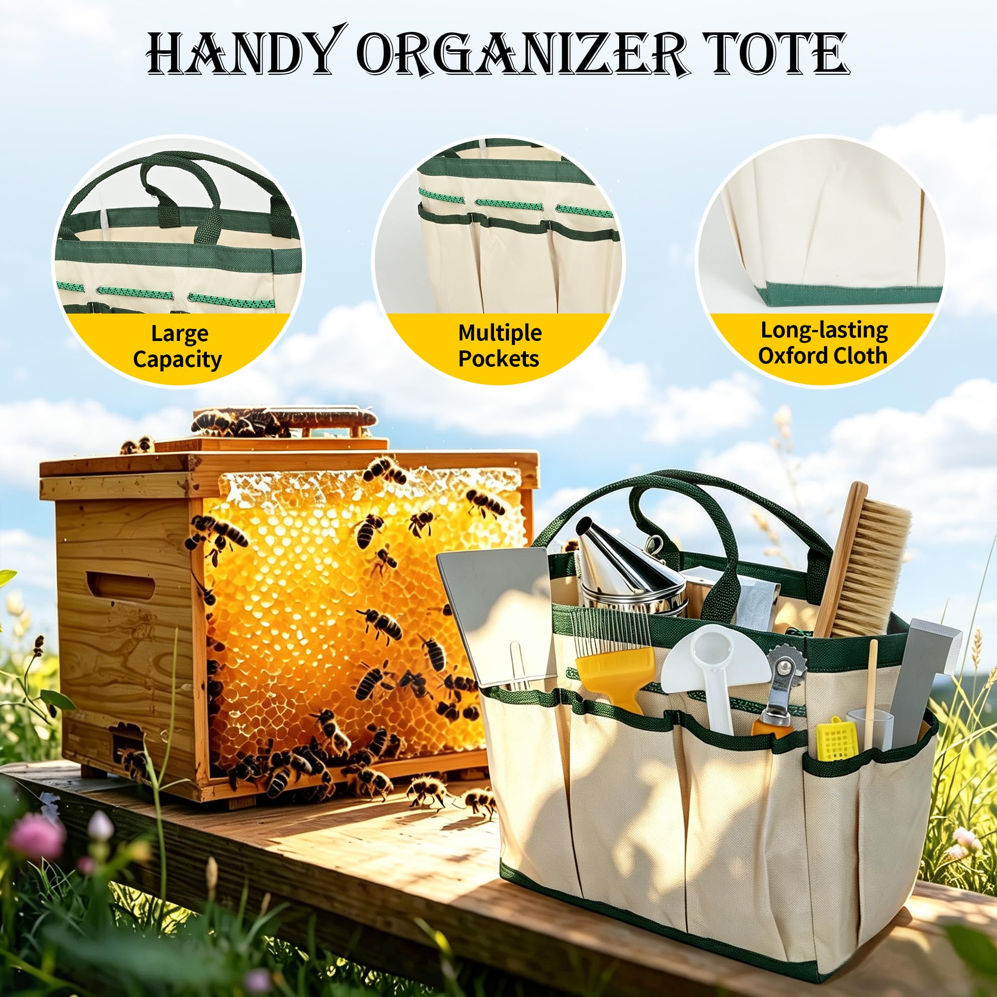 ohbien Kit di 12 attrezzi per apicoltura, kit per apicoltura, strumento per alveare, fumatore d'api, gancio a J per alveare, manico per telaio, spazzola per apicoltura e accessori, kit di attrezzi per