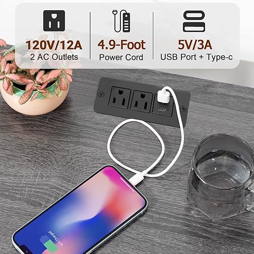 Miniatura 11 de AMHANCIBLE Juego de 2 mesitas de noche con estación de carga, mesas auxiliares para sala de estar con puertos USB y tomas, mesitas de noche con