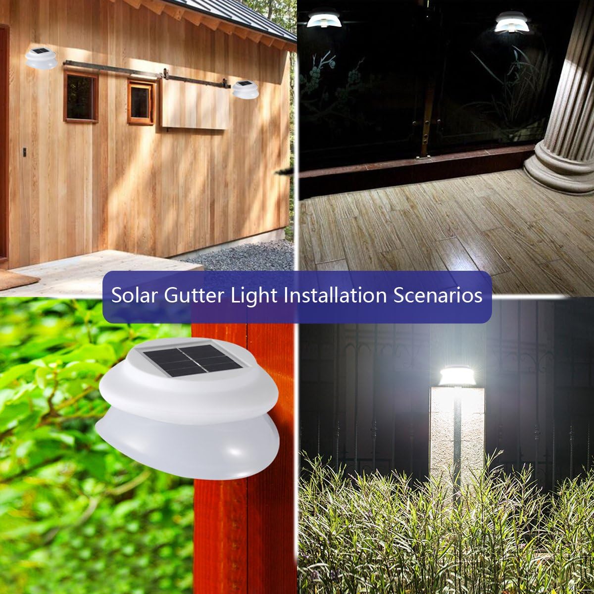Solar Gutter Lights Outdoor, 9 LED, Super Bright, Waterproof, Wireless Security for Garden, Wall, Yard, Deck