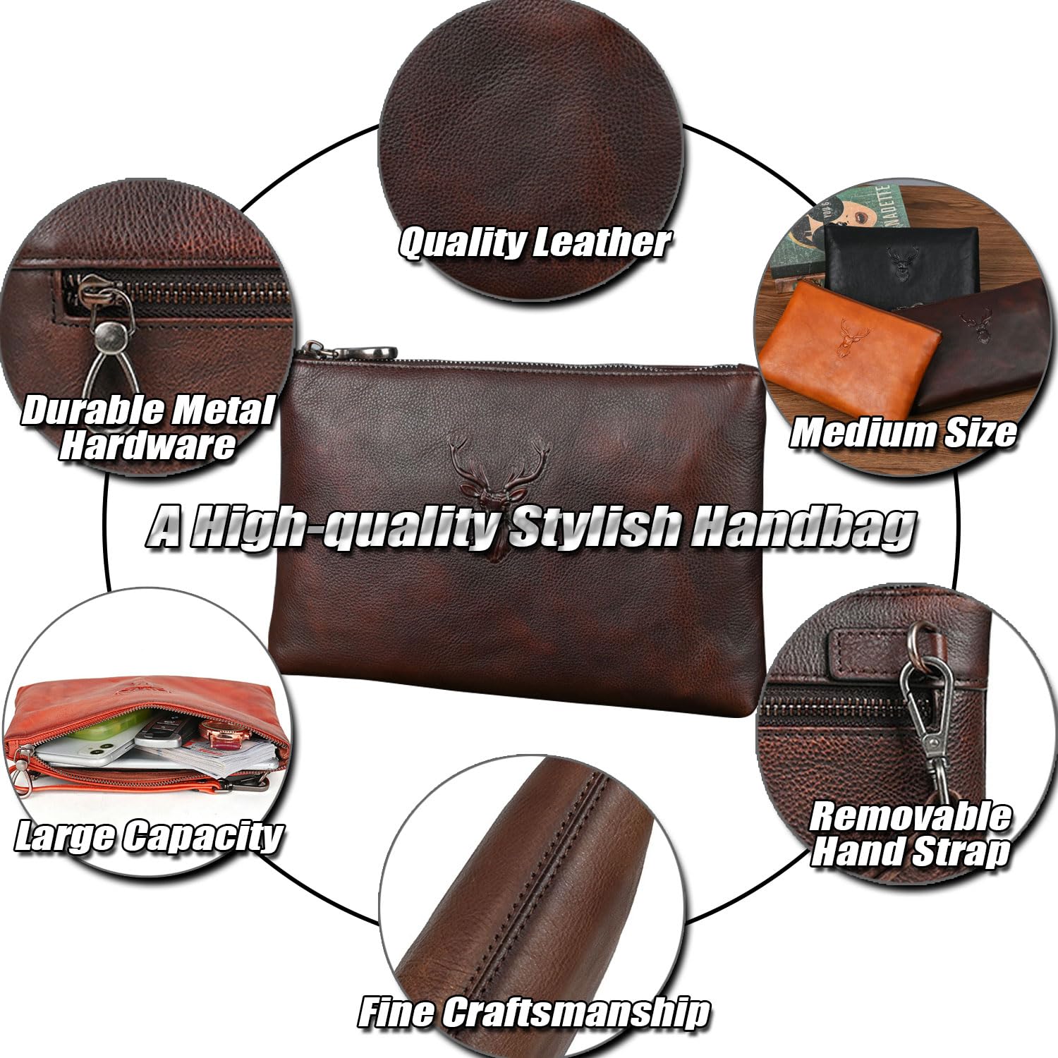 Pochette in Pelle Conciata al Vegetale per Uomo, Borsa a Mano Multiuso per Affari, Borsa da Polso di Lusso, Portafoglio Grande, Clutch per Tablet 9.7 Pollici
