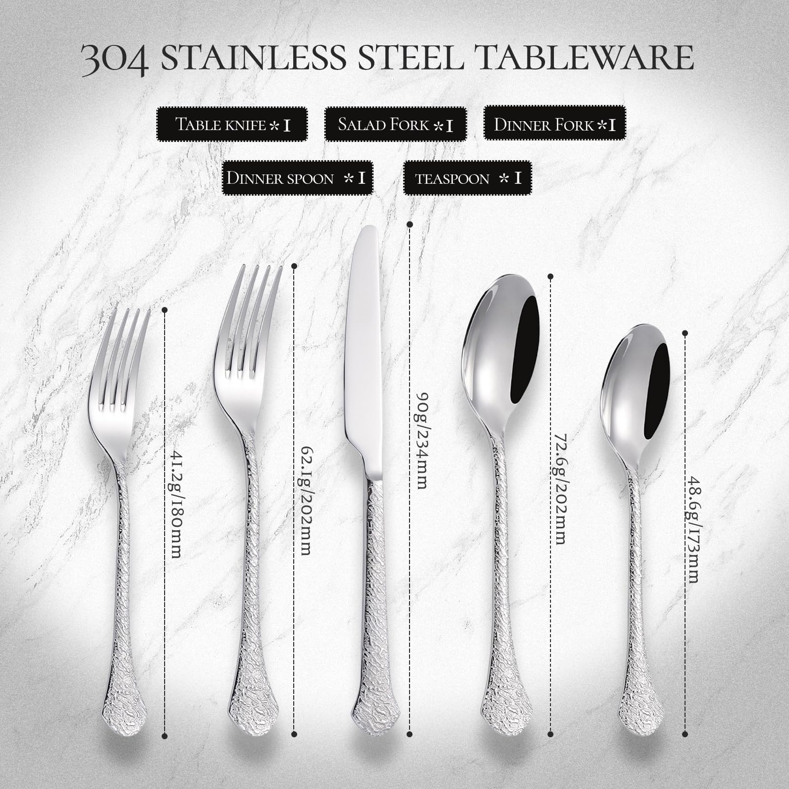 Luxus Besteckset Besteck Set, 18/10 Edelstahl, Spiegel Poliert, Messer Gabel Löffel Enthalten Elegant Gesund Langlebig Geschirr Für Zuhause, Hotel, Restaurant, Neues Haus (Set C,20pcs)