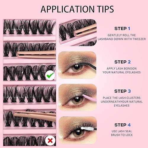 Miniatura 6 de Kit de extensión de pestañas individuales con 240 unidades 30D 40D racimos de pestañas, une y sella, eliminación de pegamento y pinzas, mezcla de