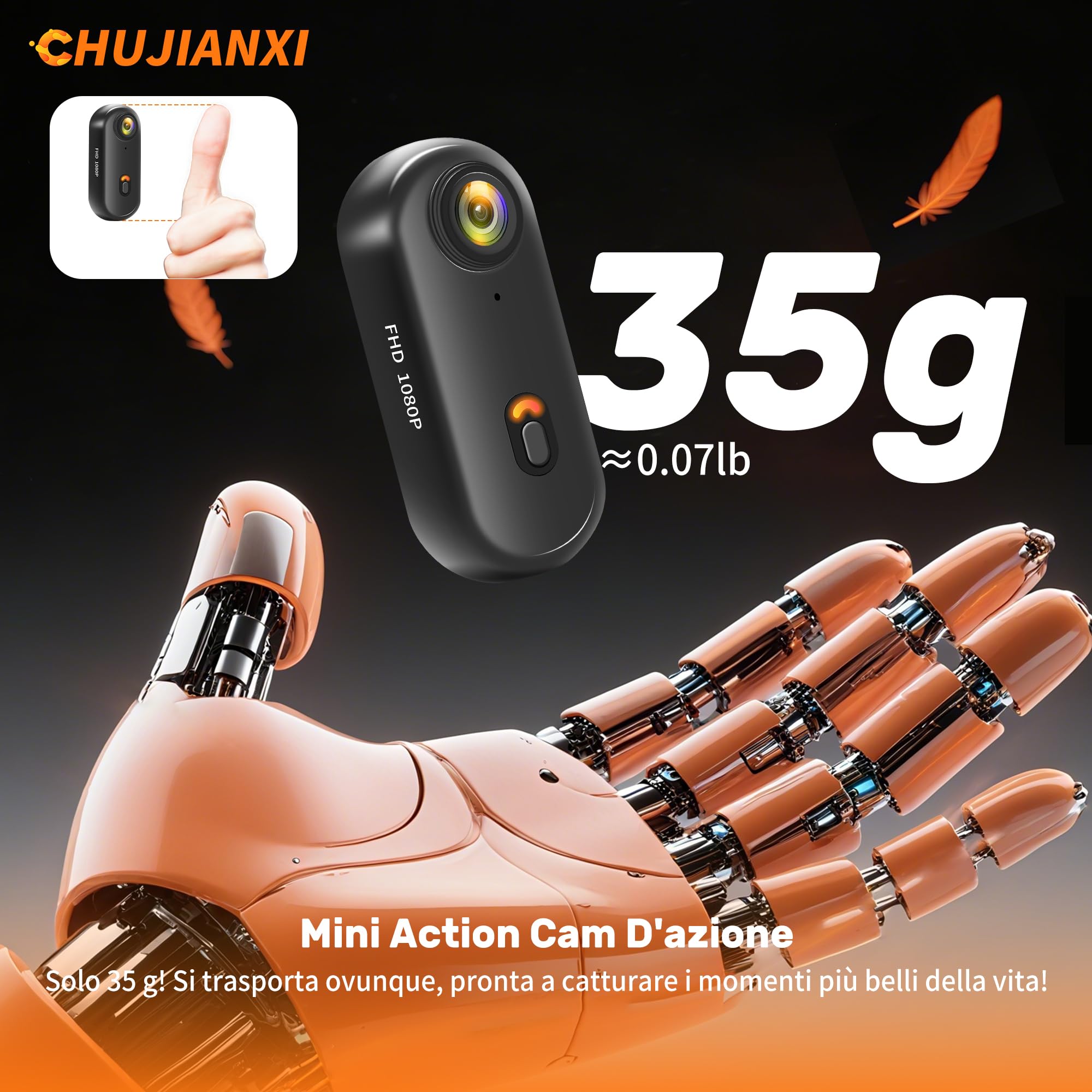 Mini Action Cam WiFi, Indossabile Body Cam 1080P, Thumb Bodycam Telecamera Casco, Fotocamera Subacquea Piccola, Controllo Delle APP, Videocamera da Pollice e Accessori Fotocamera