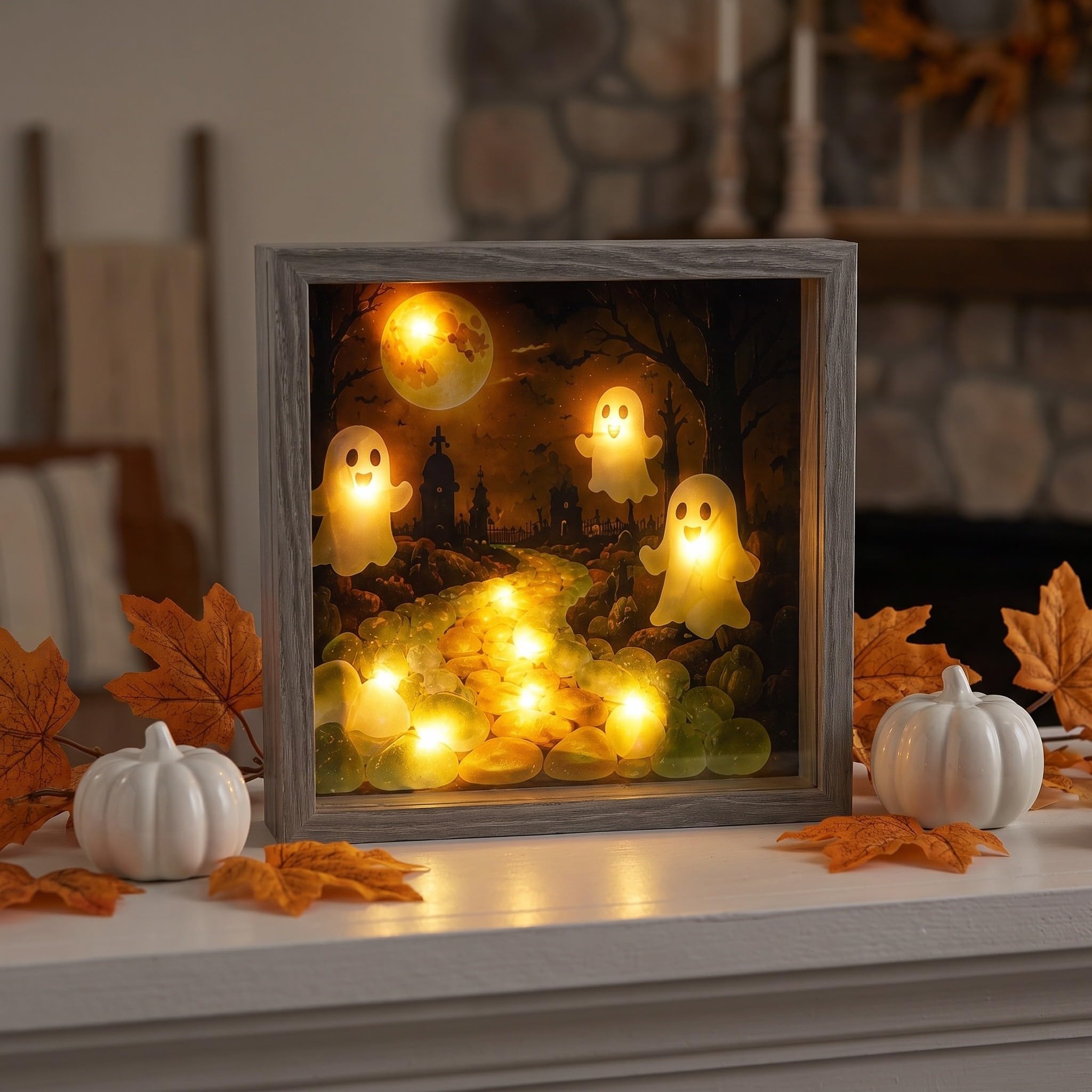 Zerodeko Marco de Fotos con Luz Led - Marco de Fotos de Madera para Halloween - Decoración de Mesa para Regalos de Cumpleaños Y Aniversario para Familiares Y Amigos