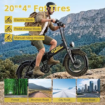Electric Bike for Adults,1500W Peak 20''Fat Tire Foldable E Bikes,Folding Ebike Up to 65 Miles Range 28 MPH,48V 20Ah Removable Battery,Certified by UL2849