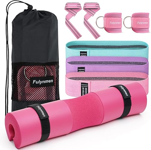 Miniatura 9 de Fulynmen 8Pcs Barbell Pad Set, Hip Thrust Pad, Squat Pad, 2 Ankle Straps for Cable Machines, 4 Resistance Bands for Working Out, Barbell Pad for Hip