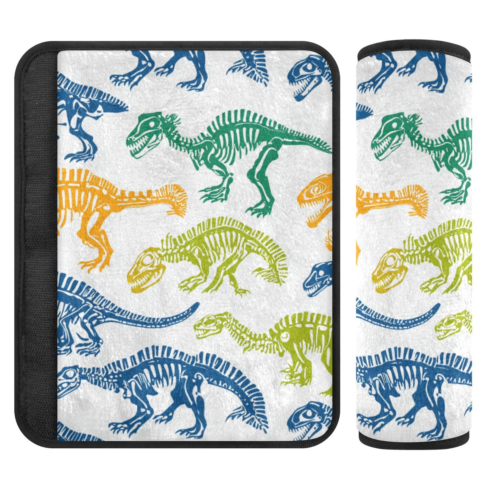 Seat Belt Covers 2 Pack Dinosaurs Skeletons Car Seat Strap Covers Super Soft Blue Green Orange Yellow Car Seat Neck Cover for Boys Girls Adults Babies S