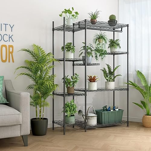 Miniatura 4 de Xiofio Soportes para plantas para interiores y exteriores, soporte de metal resistente para plantas, estante grande para plantas, estantes