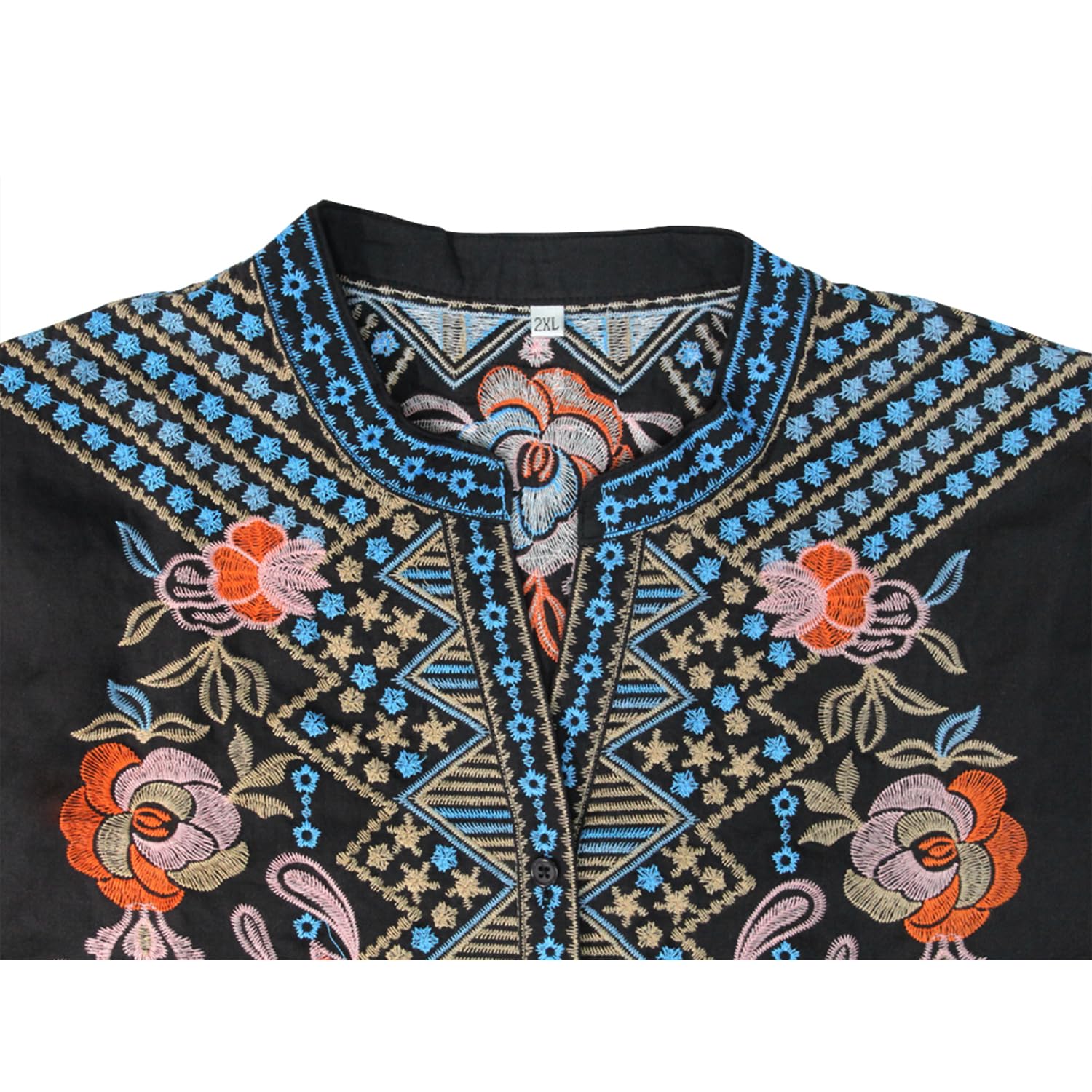 Bluse Stickerei Damen,Folklore Bluse Damen Stickerei Mexiko,Langarm Hippie Kleidung Boho Rundhalsausschnitt Blouse mit Blume Stickerei
