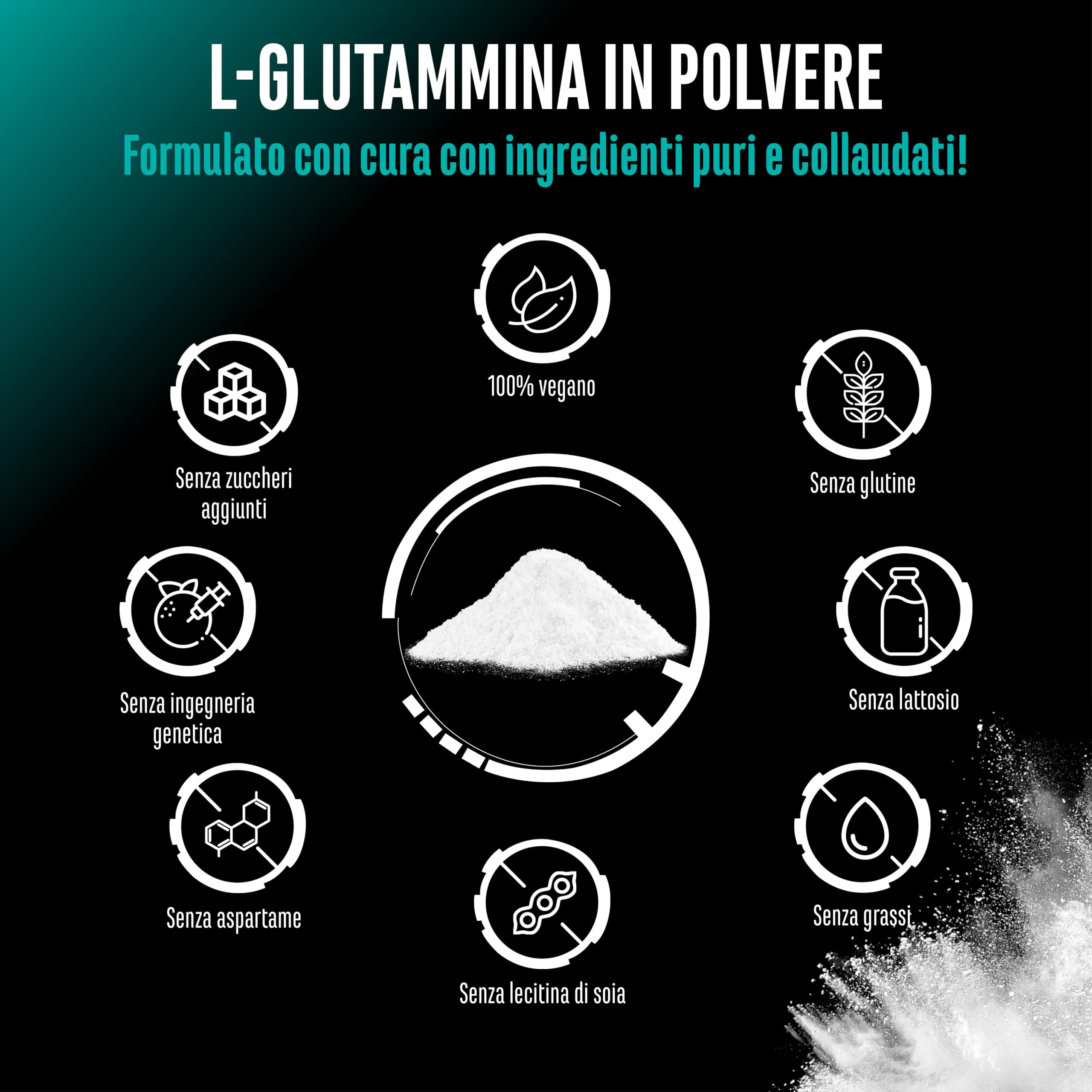 L-Glutammina in polvere - 750 g - Premium: pura e ultrafine senza additivi - 100% aminoacido L-Glutammina micronizzato - Neutro non aromatizzato - Altamente dosato - Vegan