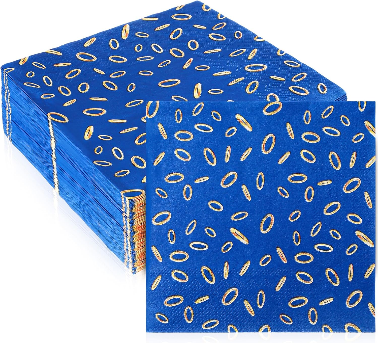 Honoson 100 Pack Blue with Gold Ring Print Napkins 13 x 13 Inch Disposable 3-ply Paper Napkins for Video Game Themed Kids Birthday Baby Shower Wedding Party Tableware Supplies