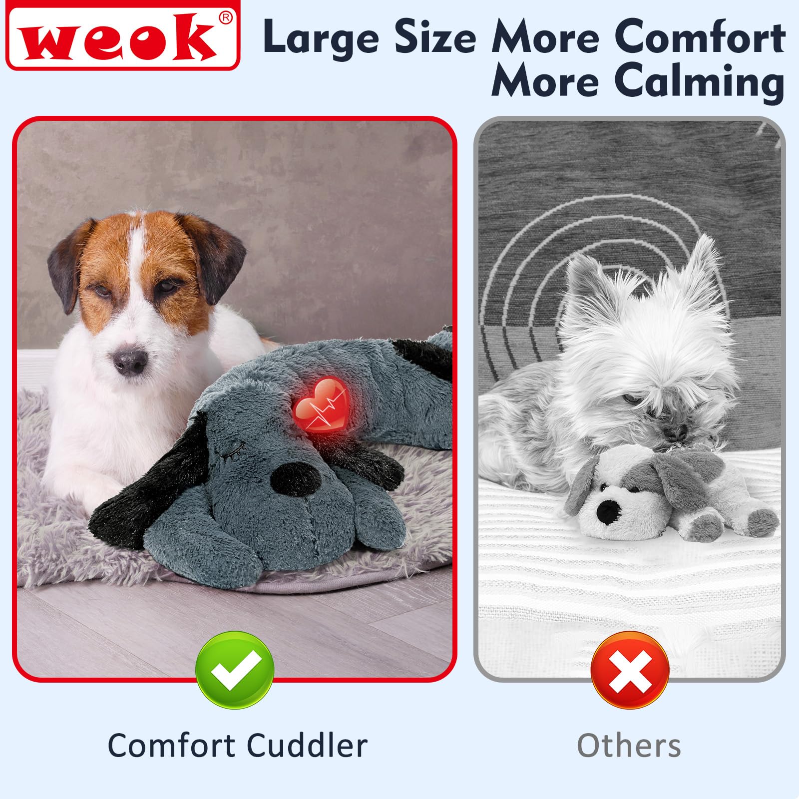 WEOK Puppy Heartbeat Toy- Dog Heartbeat Toy for Separation Anxiety Relief Puppy Heartbeat Stuffed Animal Anxiety Calming Behavioral Aid Plush Toy for Dogs Cats Pets - Image 4
