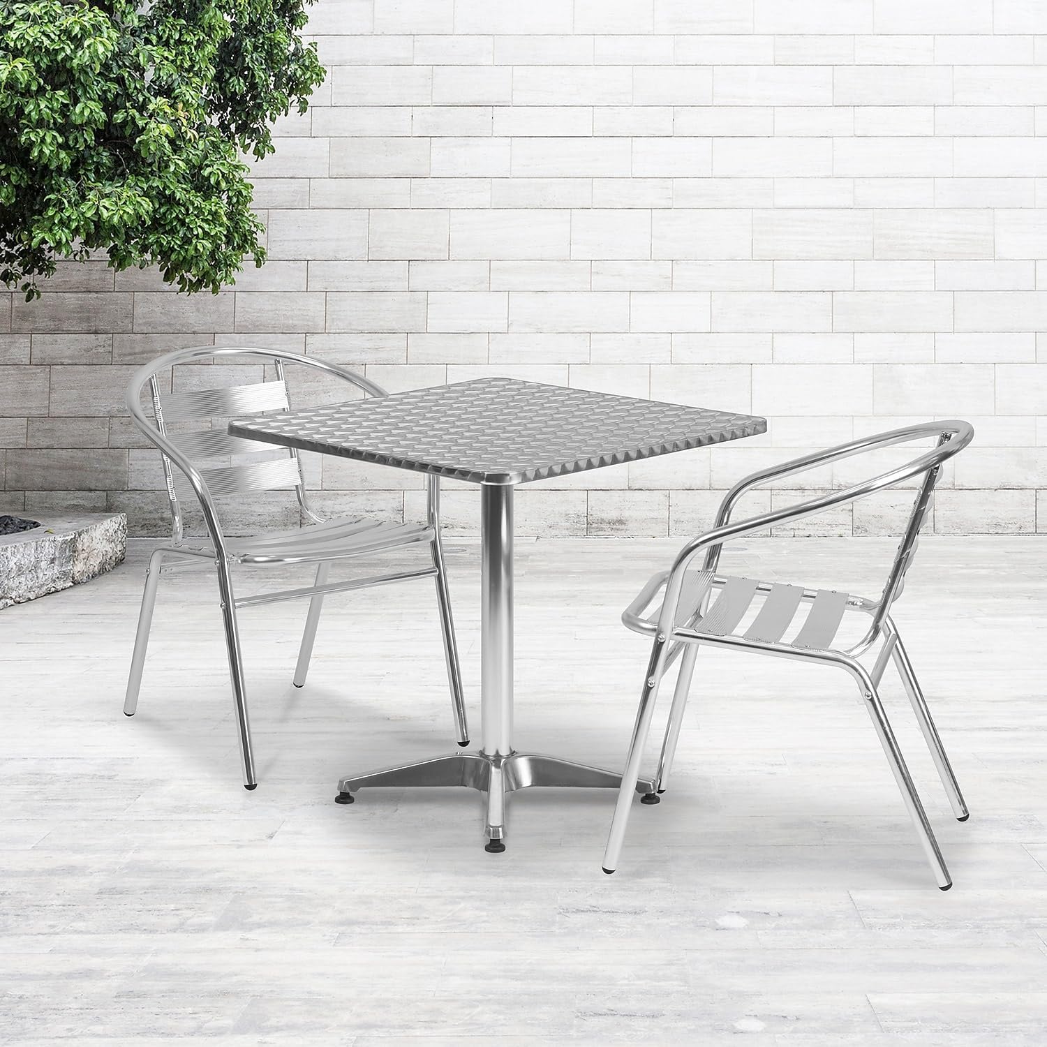 Flash Furniture Mellie Commercial Grade 27.5" Square Aluminum Indoor-Outdoor Table with Base