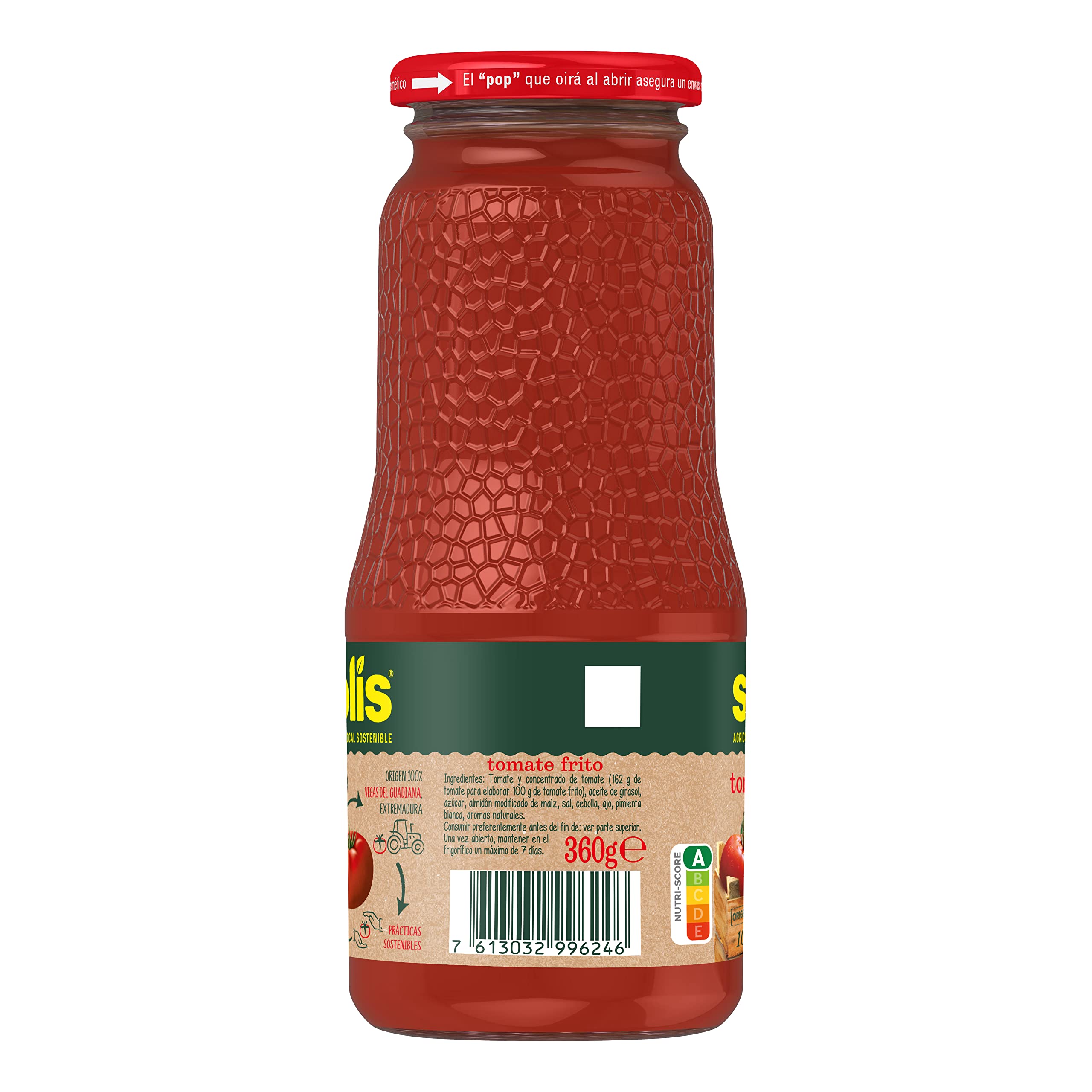 SOLIS Tomate Frito Frasco Cristal - Tomate sin gluten - 360 g - Pack de 5