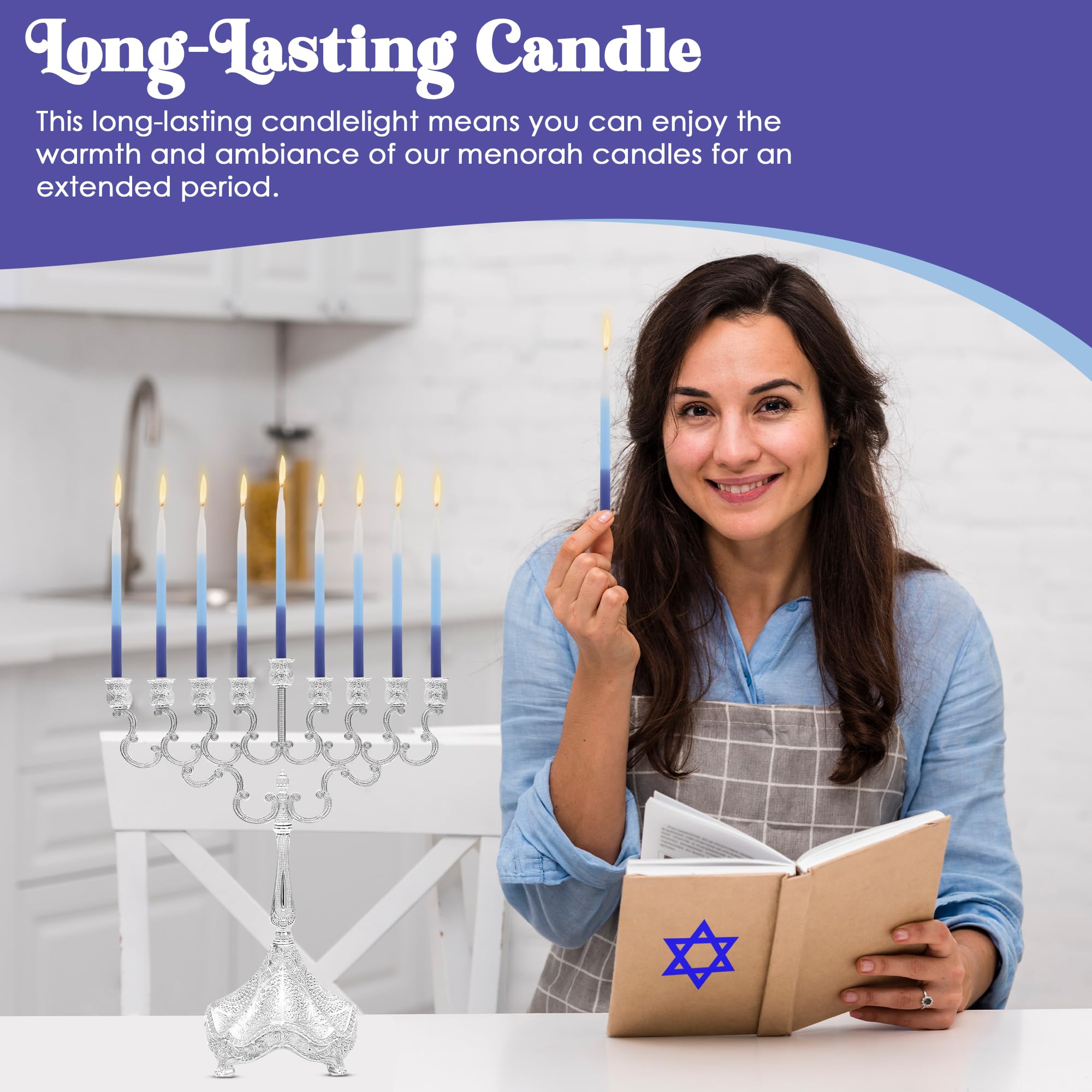 Majestic Giftware Multicolor Hanukkah Candles - CP214 | 45 Dripless Chanukah Candles for All 8 Nights of Hanukkah | Premium Quality Wax | Chanukah Candles Fits Most Menorahs (Blue/White)