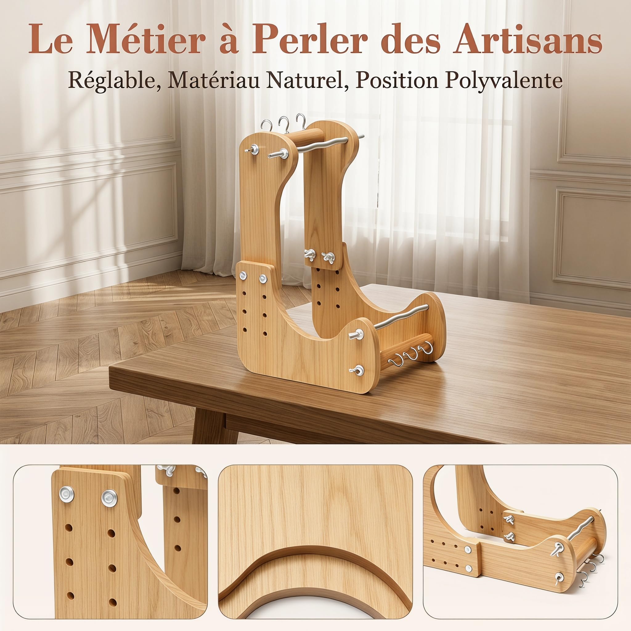 Métier à Tisser Perles en Bois, 4 Largeurs Réglable, Support Tissage Vertical ou Plat, Machine à Tricoter Perles à La Main, Outil de Création de Bijoux, Outil Manuel pour Débutant ou Expert
