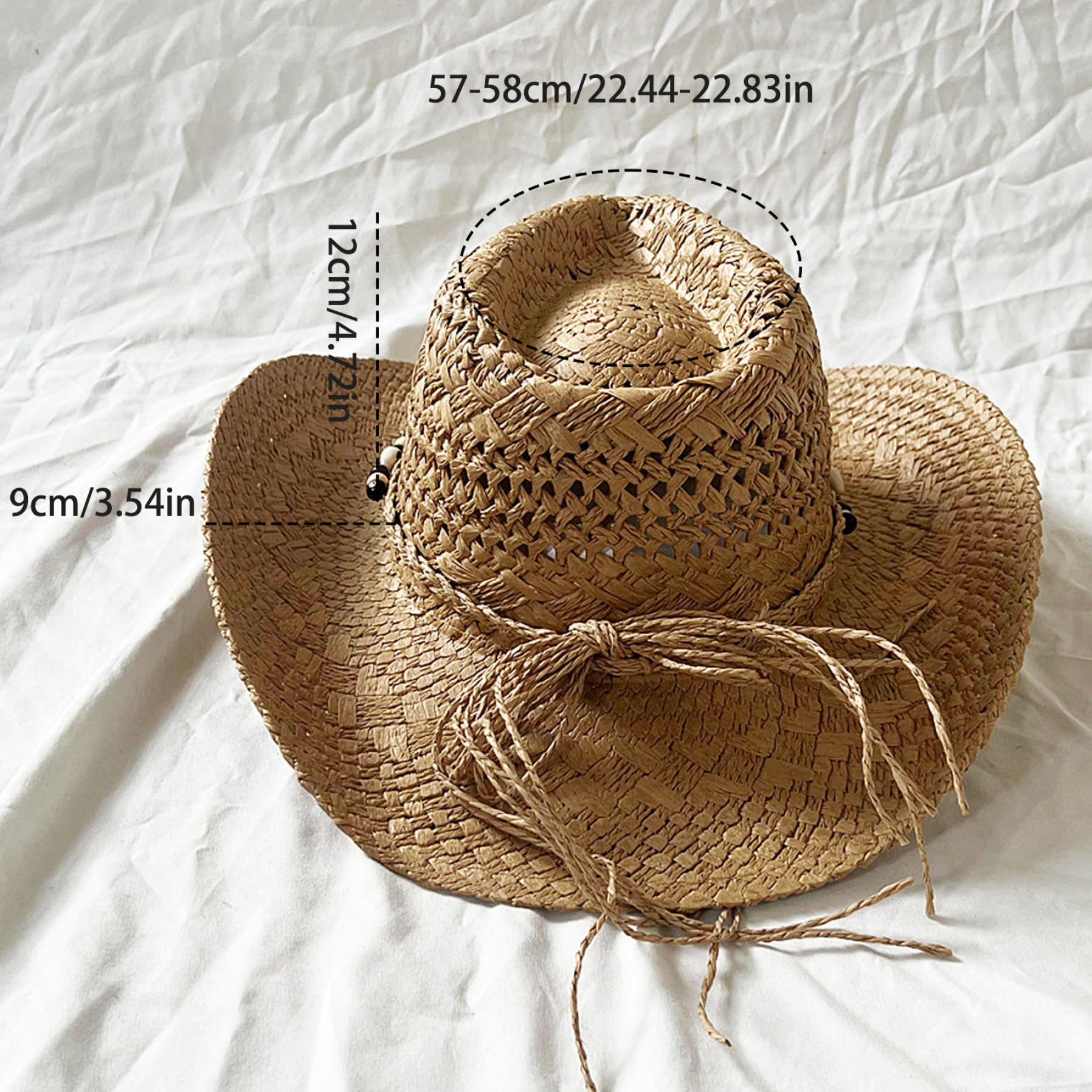 Sombrero de paja para hombre, sombrero de vaquero occidental de verano con ala ancha, protección solar, transpirable, caqui, talla única, 58 cm