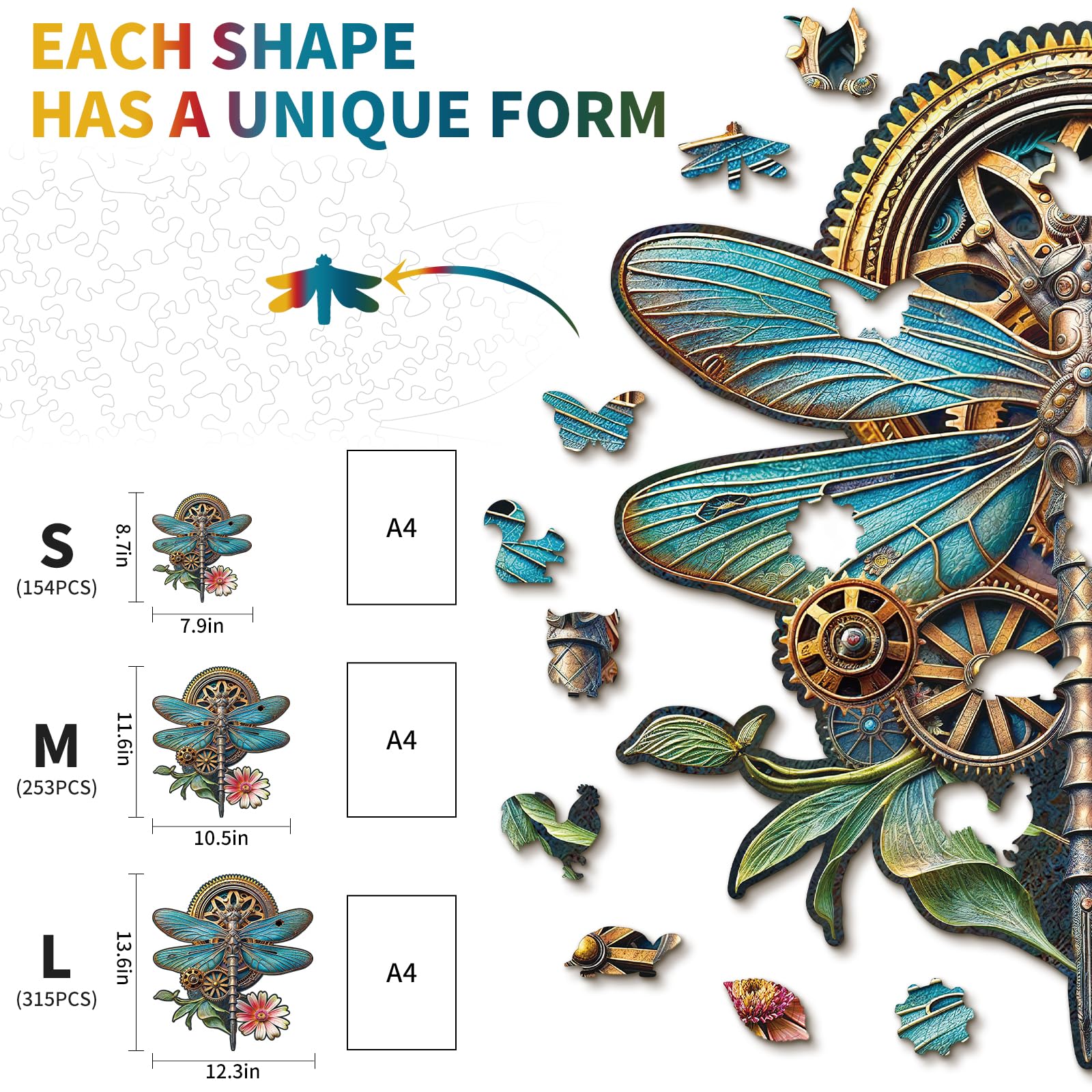 KAAYEE Holzpuzzle – Mechanische Libelle – über 100 Unregelmäßig Geformte Teile – Mit Holzgeschenkbox & Leinenbeutel – Tierform-Puzzle KAAYEE Holzpuzzle – Mechanische Libelle – über 100 Unregelmäßig Geformte Teile – Mit Holzgeschenkbox & Leinenbeutel – Tierform-Puzzle